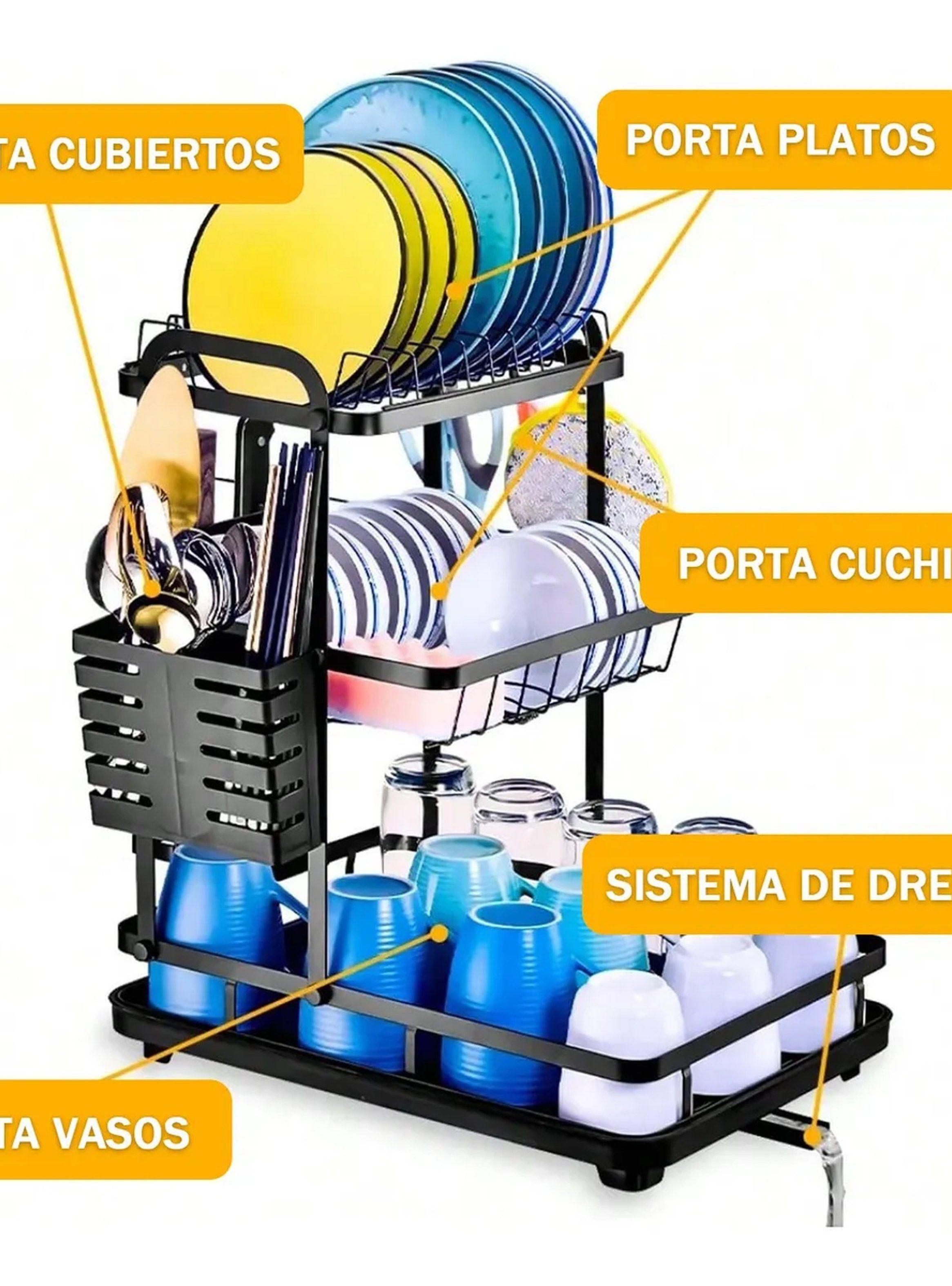 Escurreplatos de Metal Negro Multifuncional 2 Niveles Aptos Cocina-6