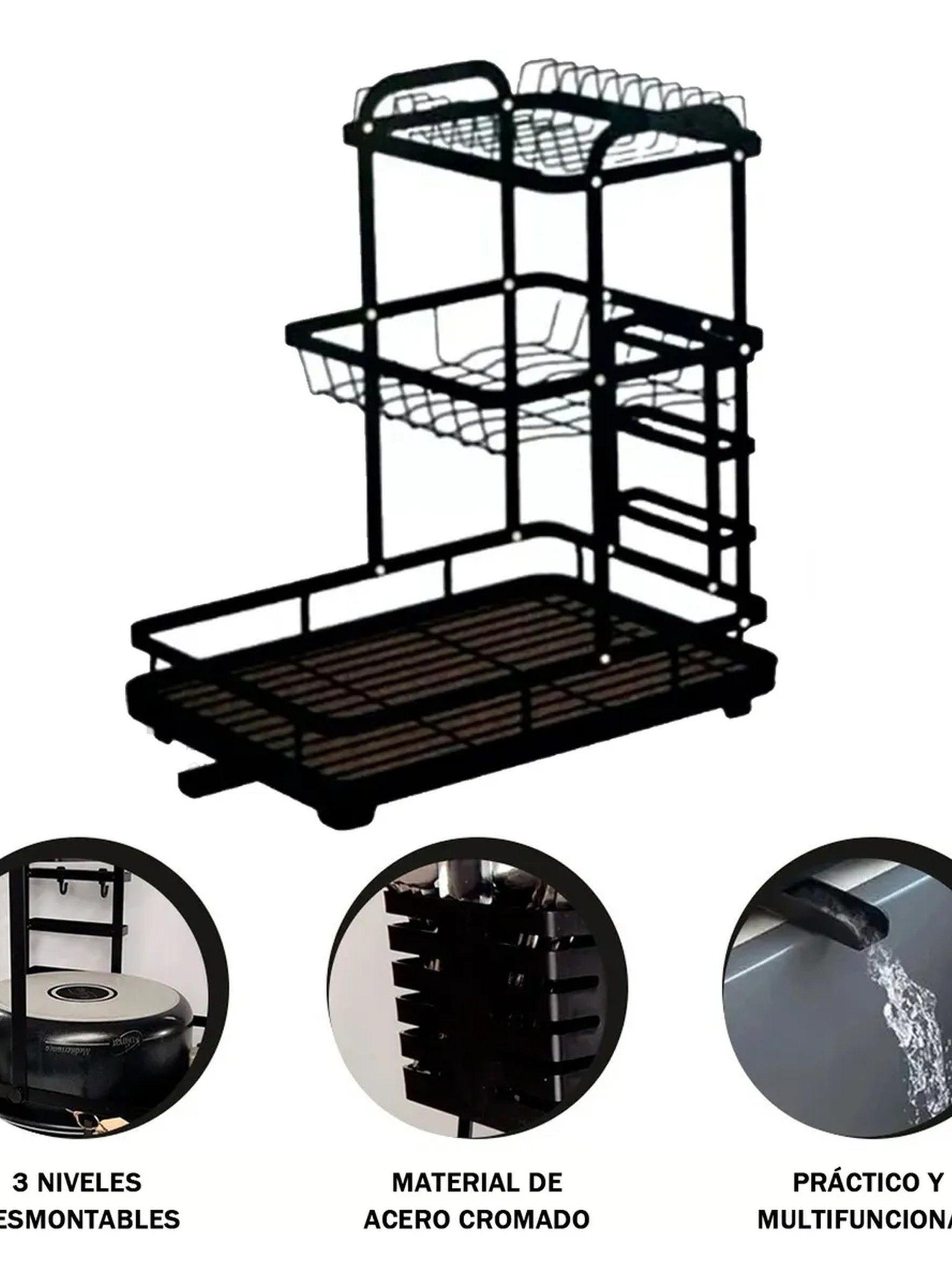 Escurreplatos de Metal Negro Multifuncional 2 Niveles Aptos Cocina-8