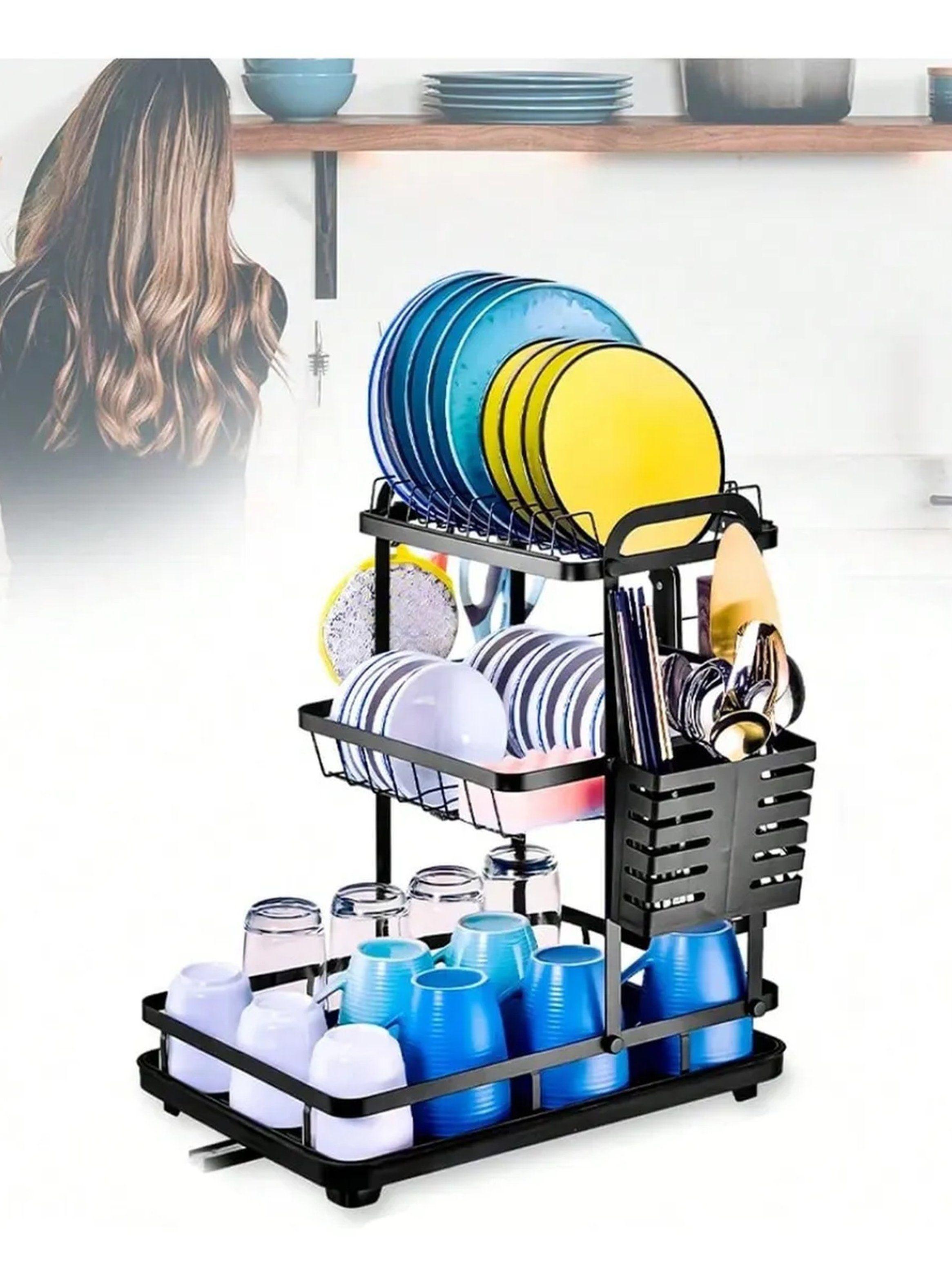 Escurreplatos de Metal Negro Multifuncional 2 Niveles Aptos Cocina-9