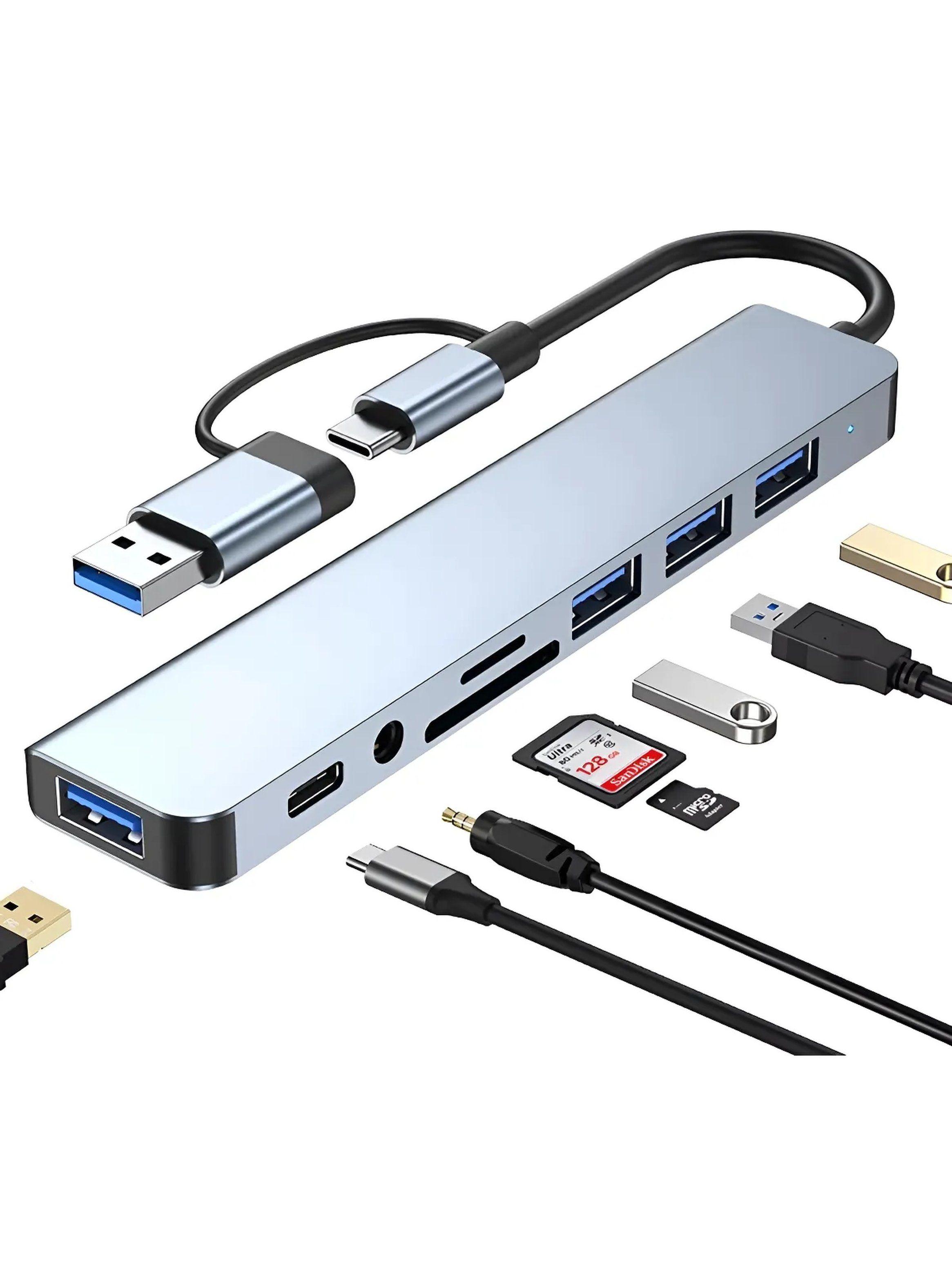 Concentrador USB-C Multifunción 7 en 1 con Puertos USB 3.0, HDMI, Lectores SD/TF y Conector de Audio-0