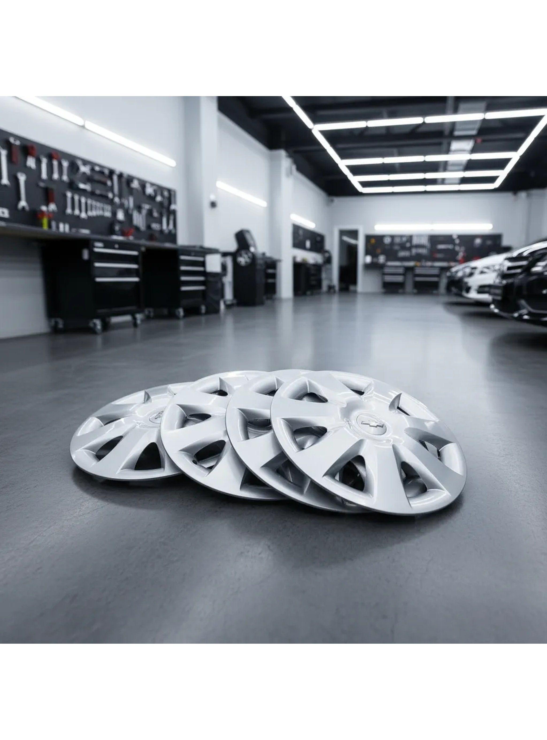 Tapacubos de Auto Universales Plástico Plateado Set de 4 -1