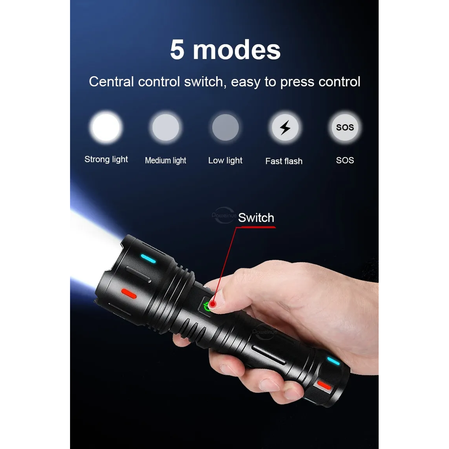 Linterna LED Recargable IPX6 Impermeable 5 Modos USB Tipo-C-6