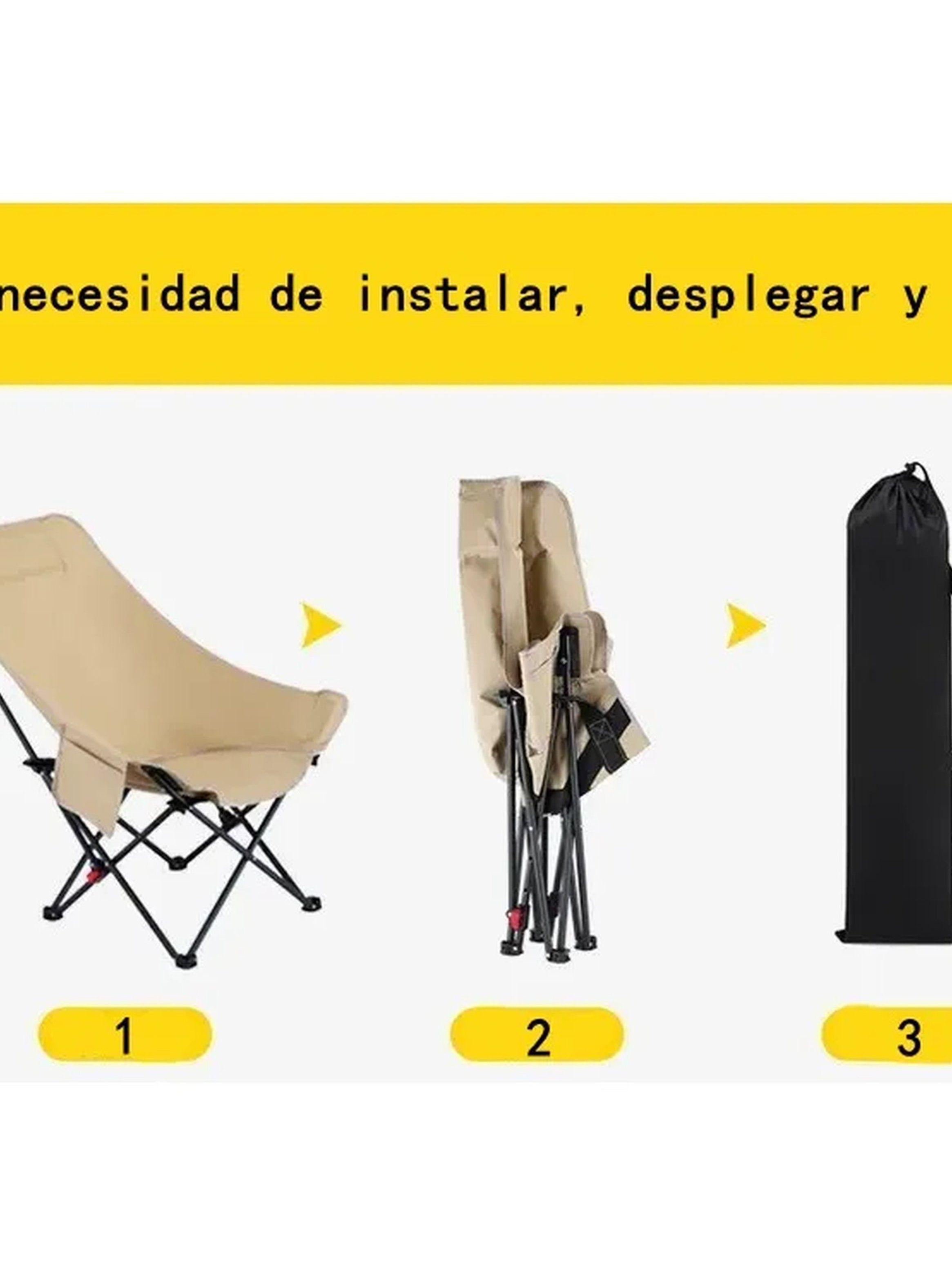 Silla Plegable Portátil Tela Beige Estructura Metálica-4