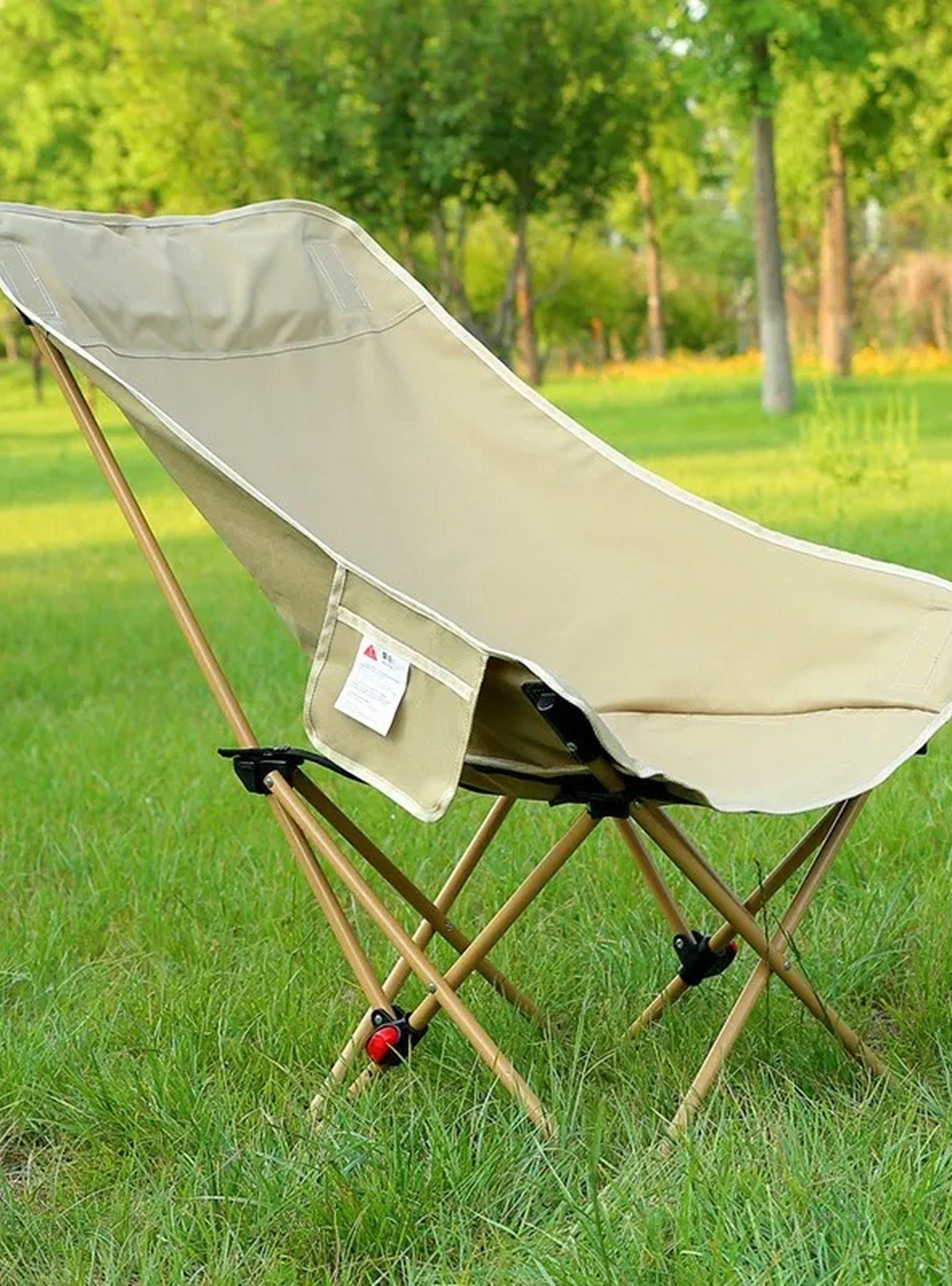 Silla Plegable Portátil Tela Beige Estructura Metálica-6