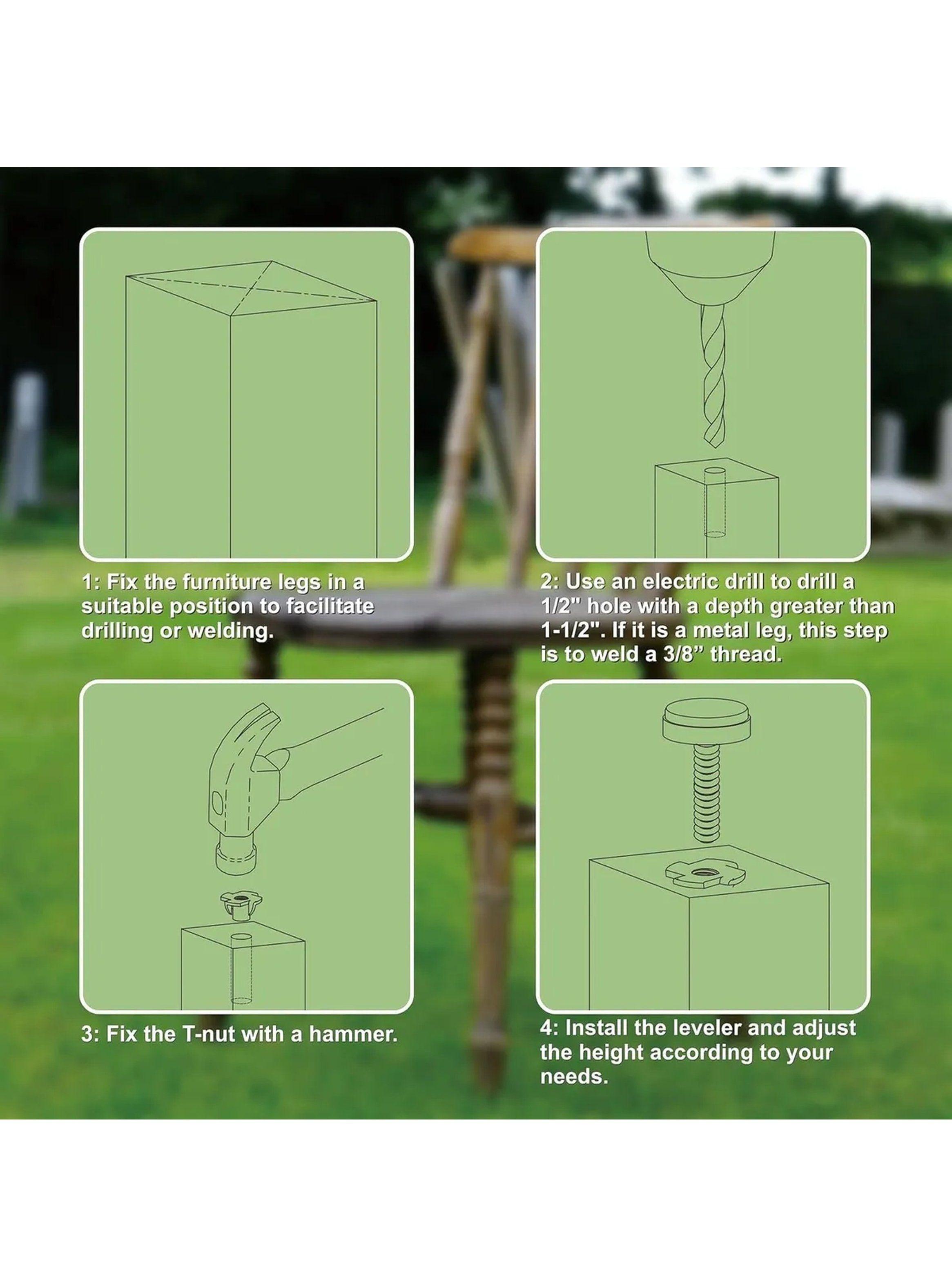 Patas Niveladoras Ajustables con Almohadillas Antideslizantes | Tornillo 3/8-16-5