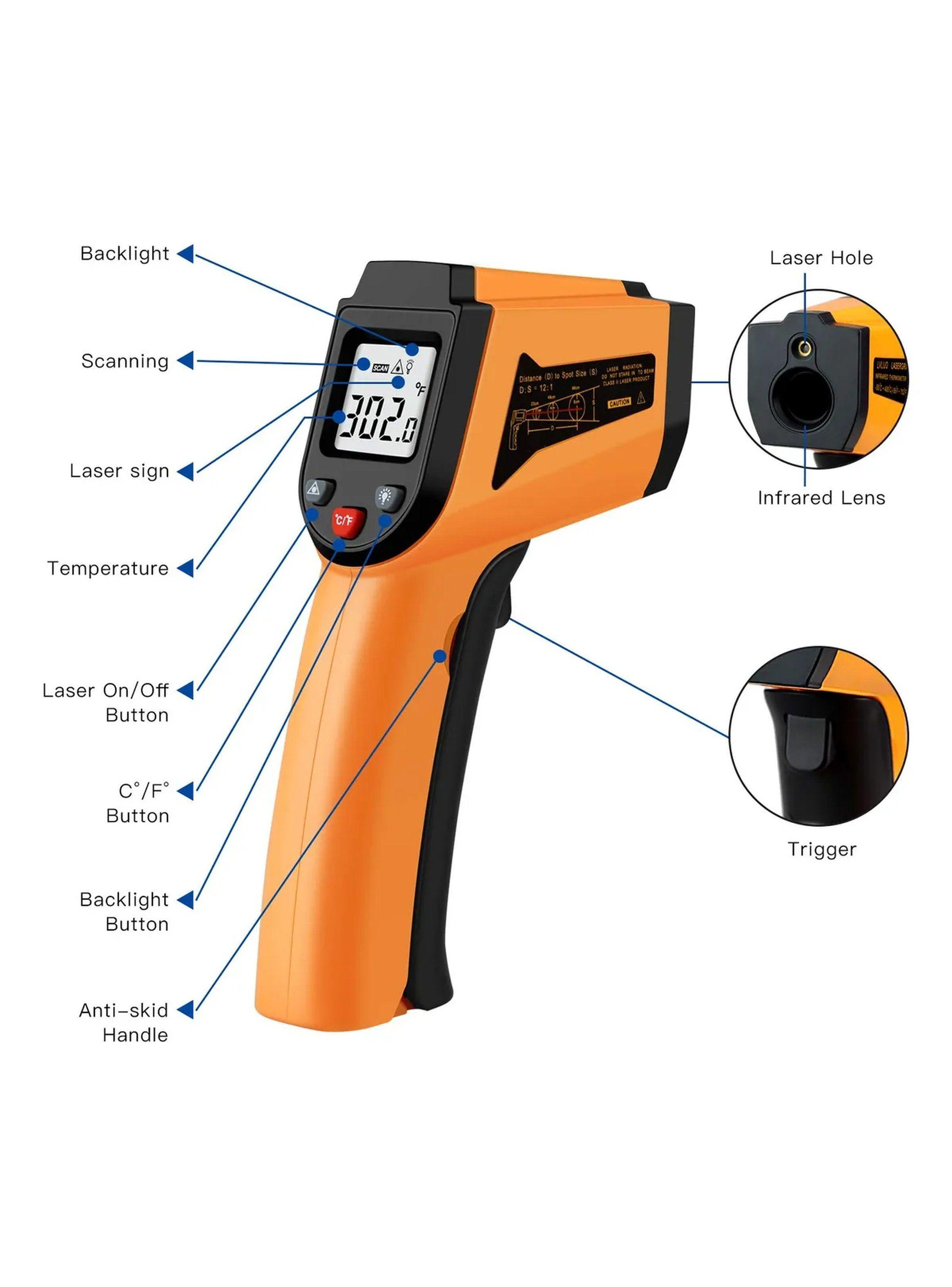 Termómetro Infrarrojo Portátil Dual Láser Pantalla LCD RoHS CE -1