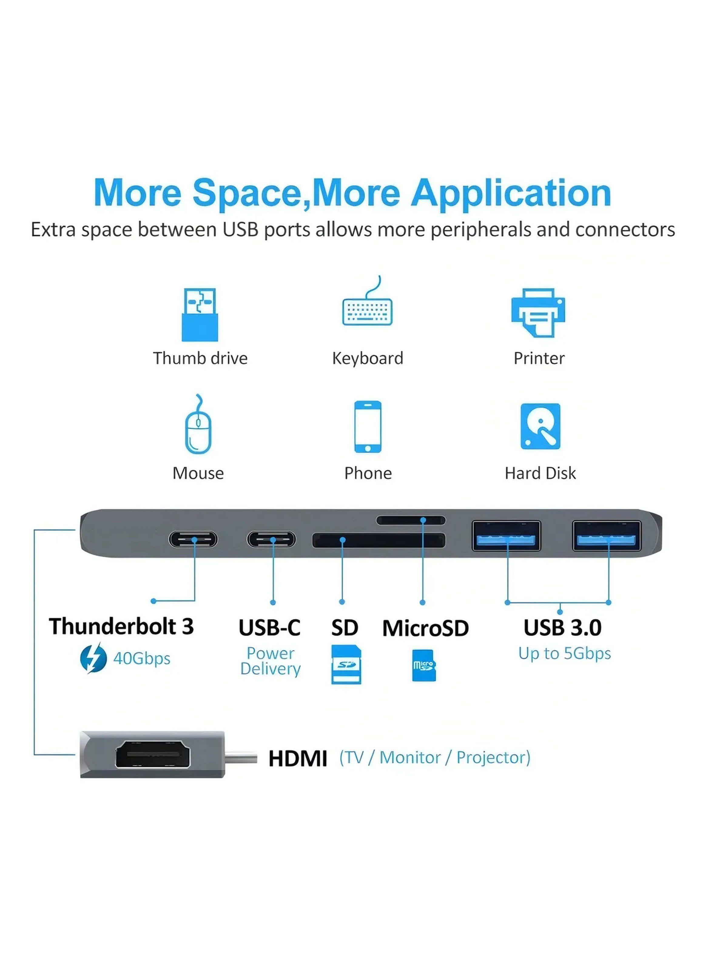 Adaptador USB-C Multifuncional 4K HDMI SD/TF Thunderbolt 3 Plata-3