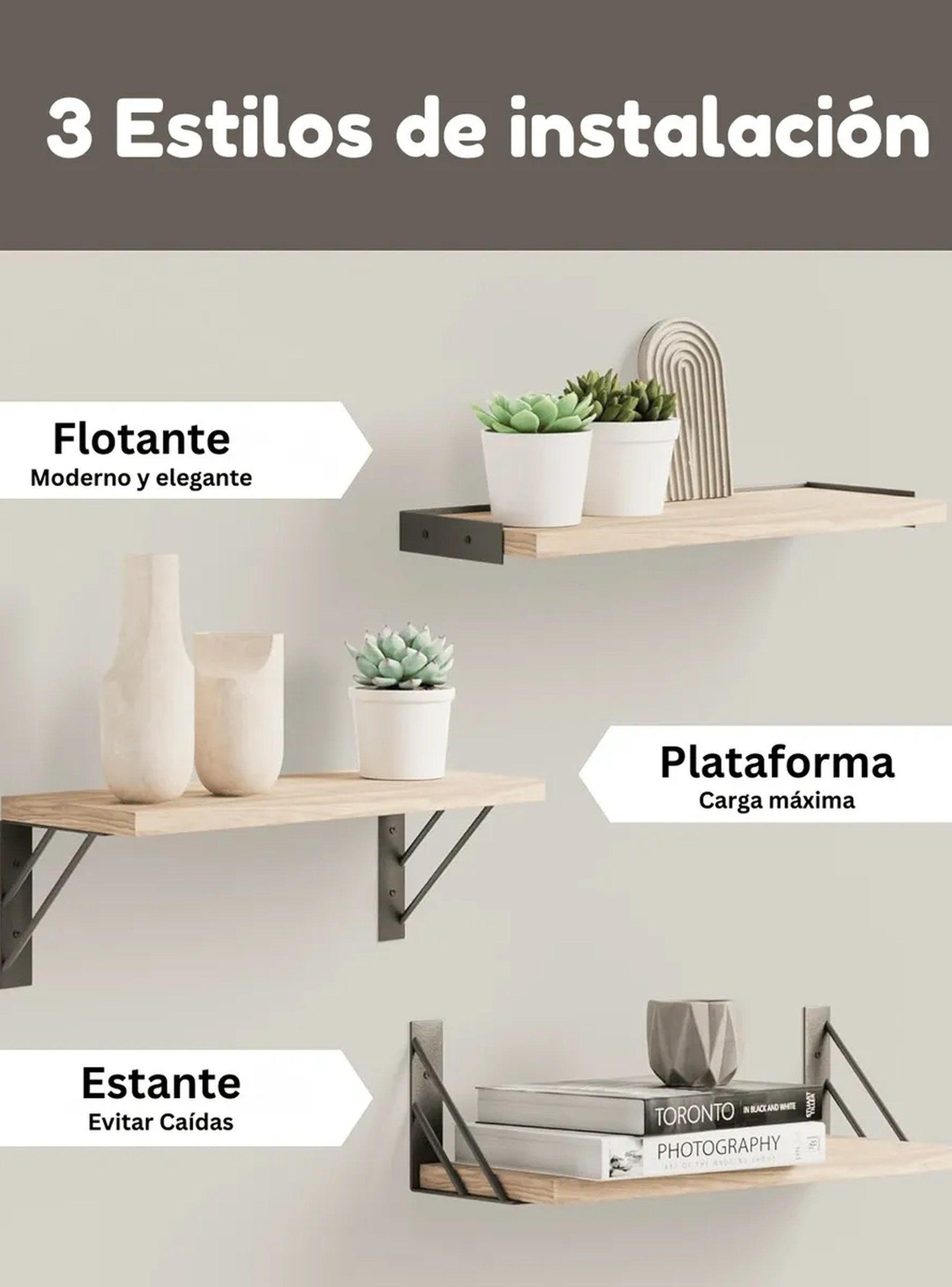 Estantes Flotantes de Madera con Soportes de Metal Negro 3 Tamaños-4