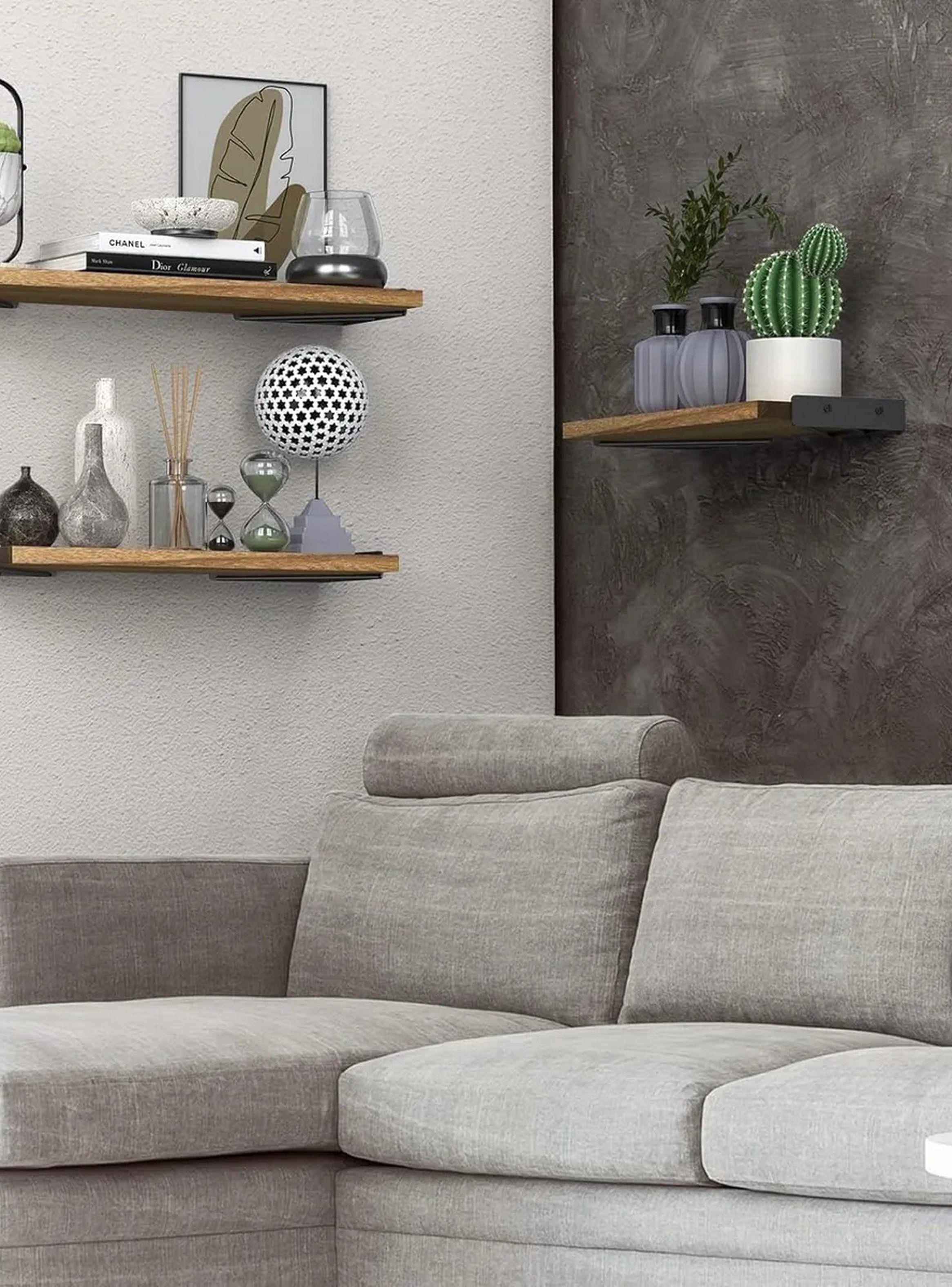 Estantes Flotantes de Madera con Soportes de Metal Negro 3 Tamaños-5