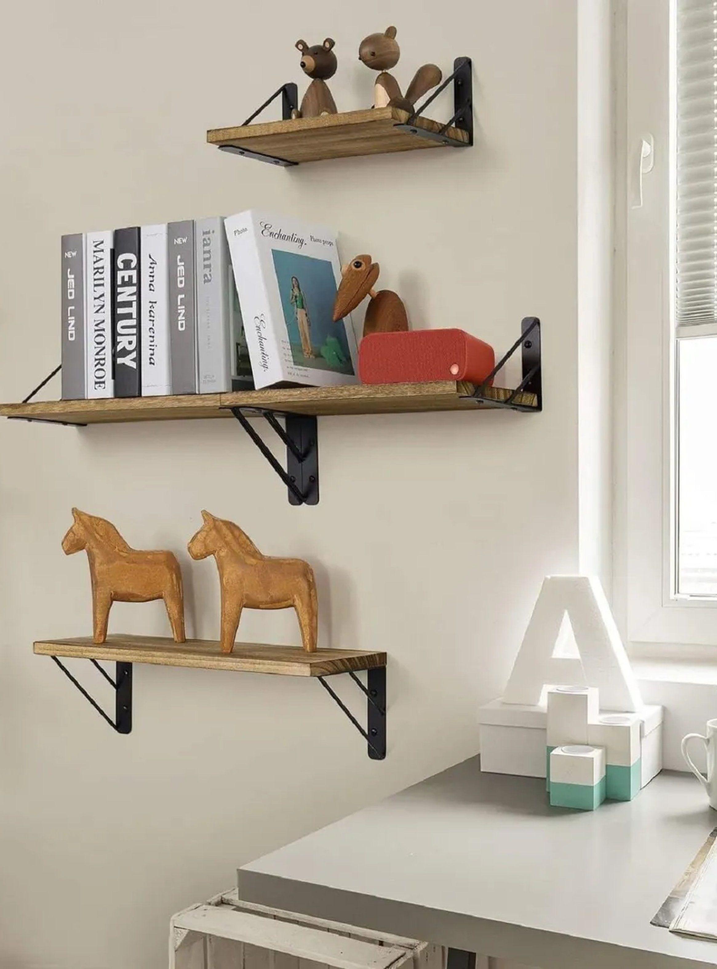 Estantes Flotantes de Madera con Soportes de Metal Negro 3 Tamaños-7