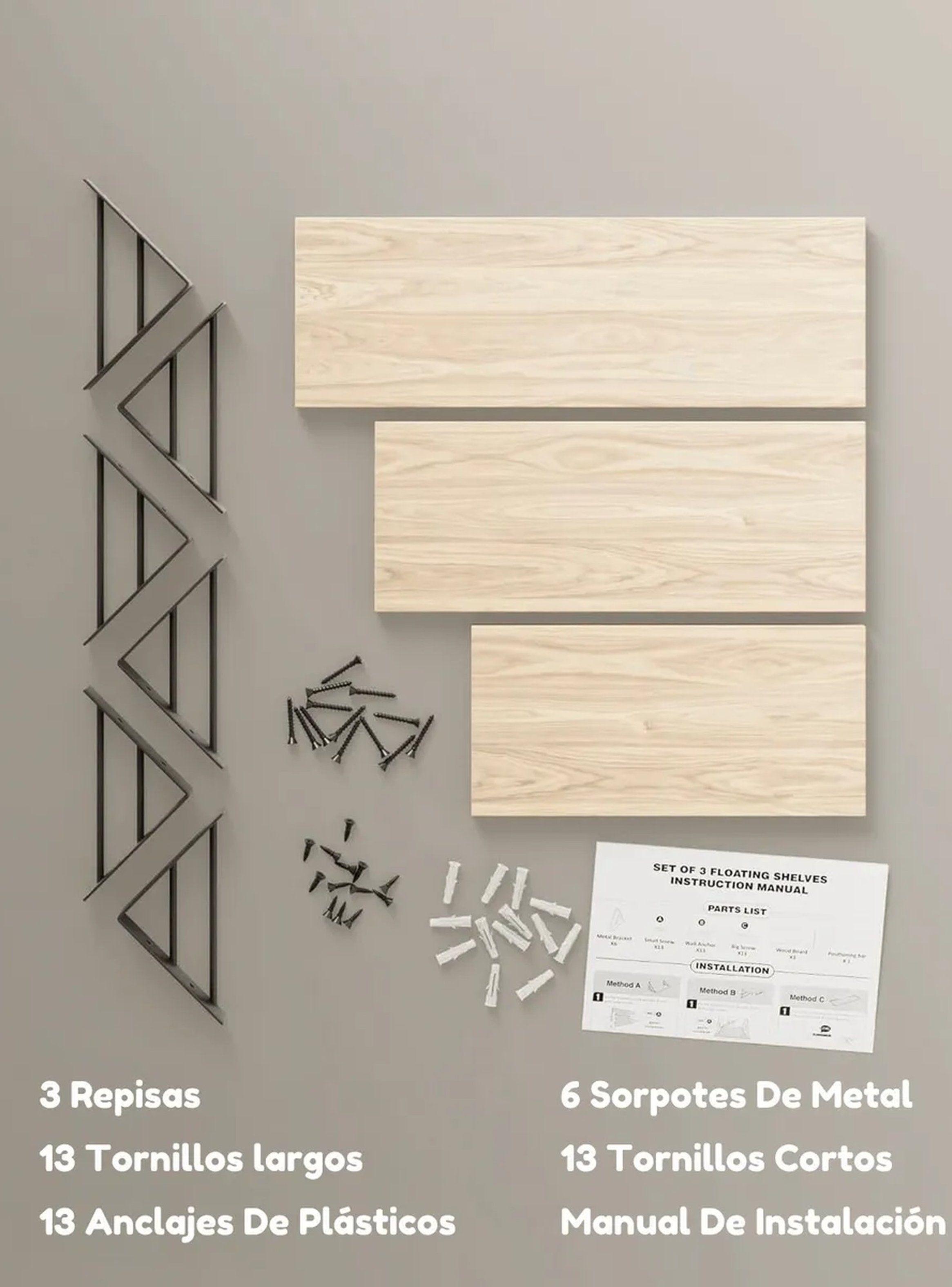 Estantes Flotantes de Madera con Soportes de Metal Negro 3 Tamaños-8