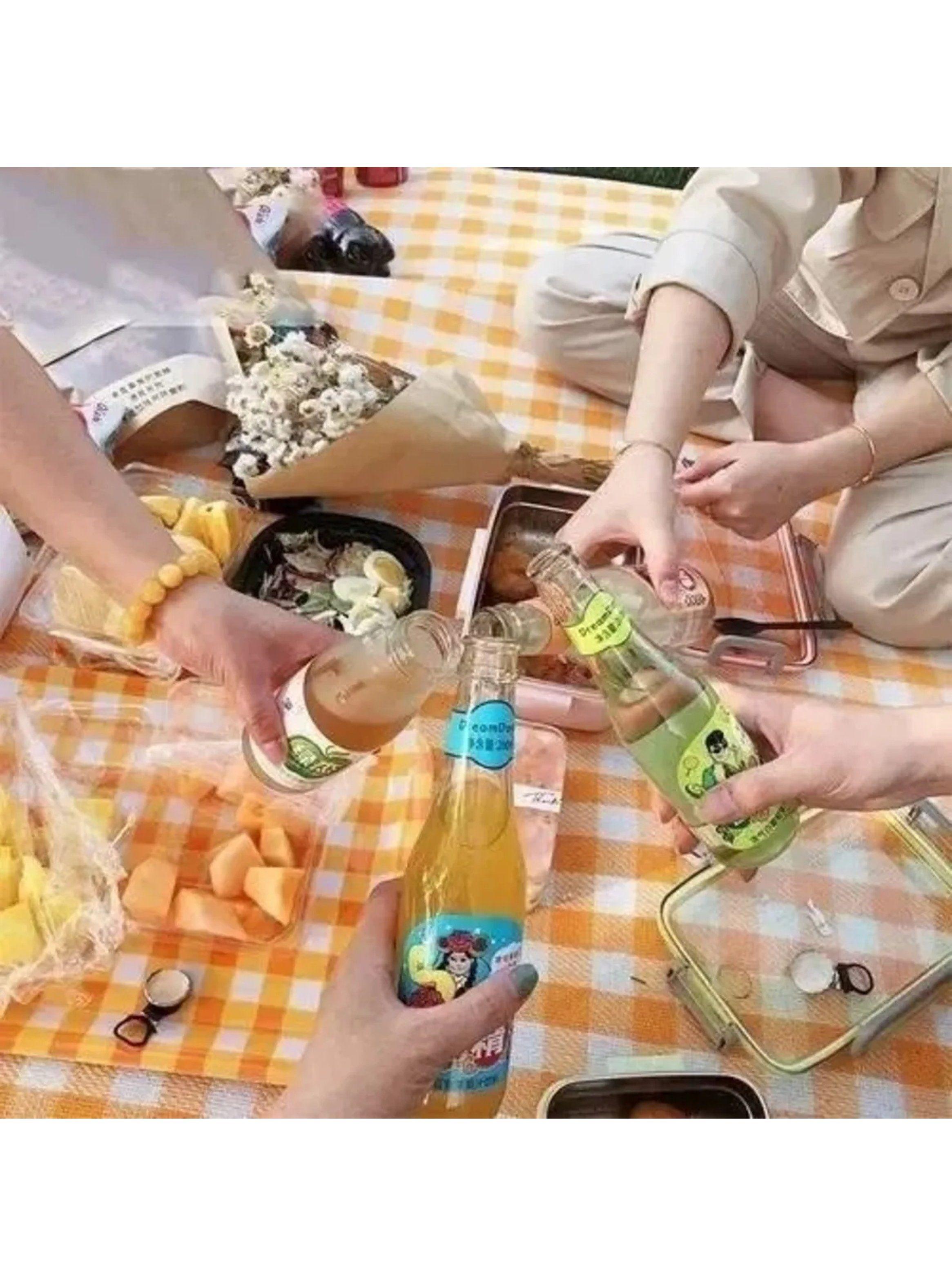 Mantel de Picnic Impermeable Lavable a Máquina Cuadros Amarillo-4