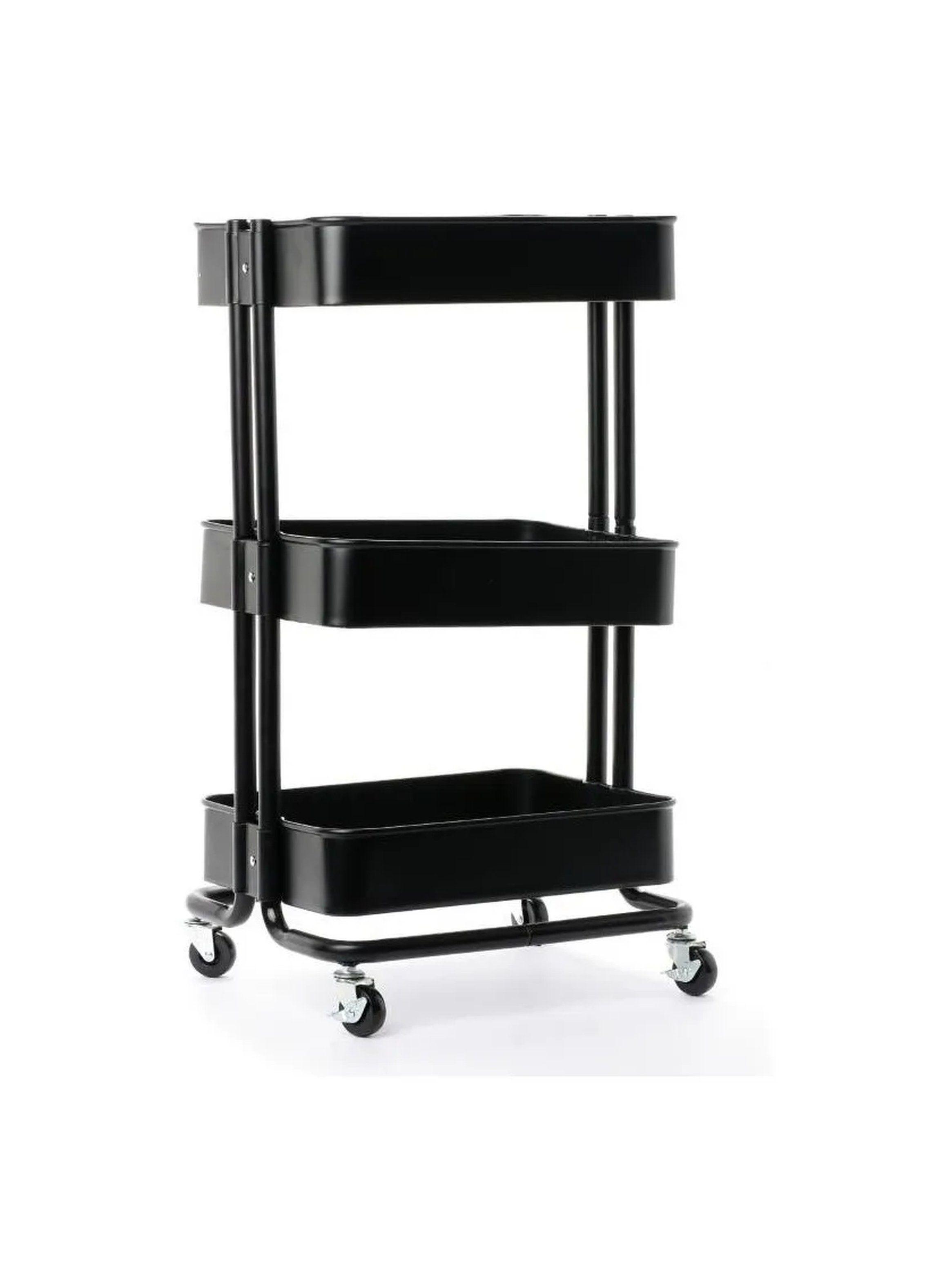 Carro de Almacenamiento con Ruedas 3 Niveles Metal Negro-0