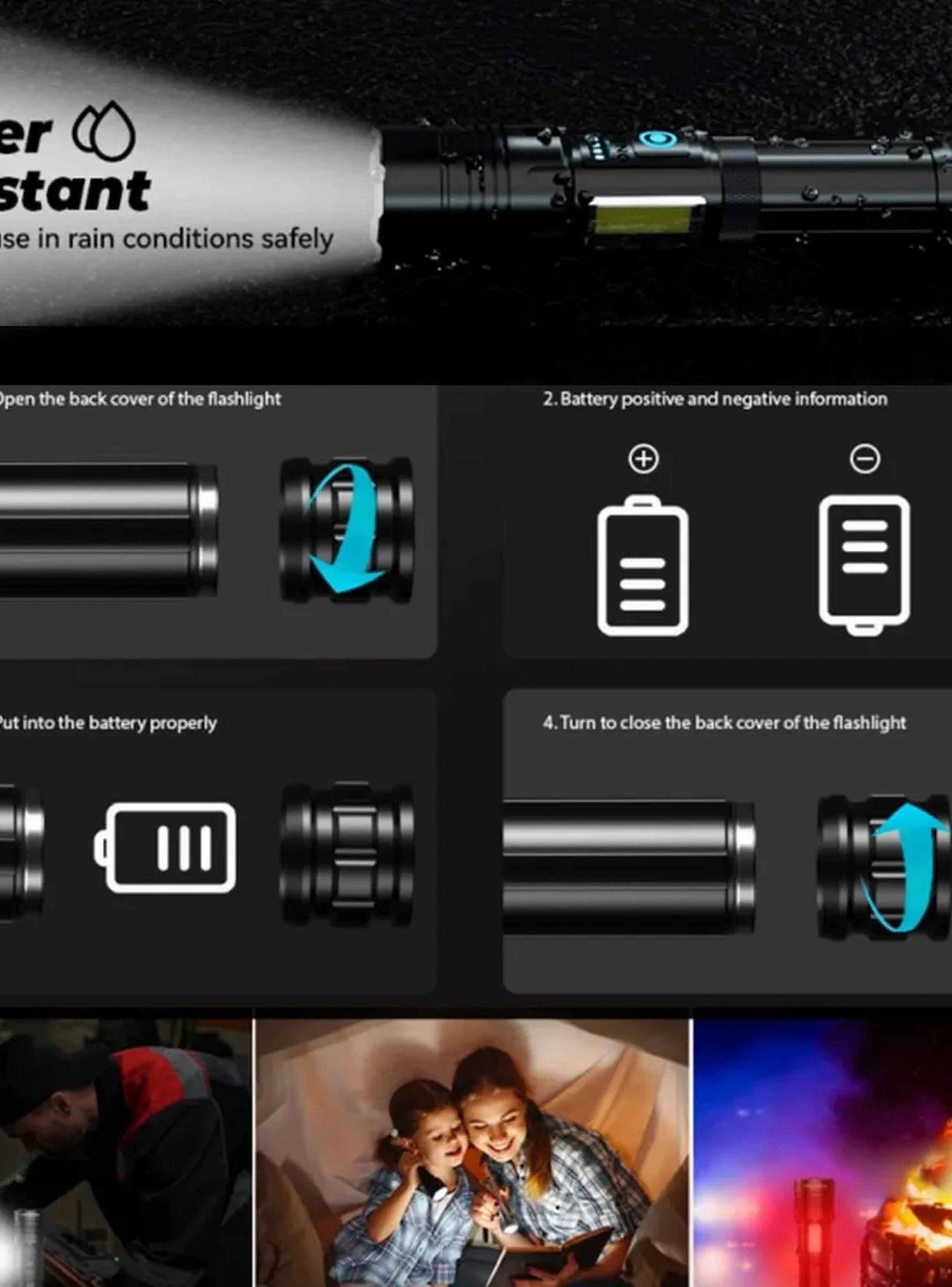 Linterna LED Alta Potencia Recargable 10000 Lúmenes USB 5000mAh-4