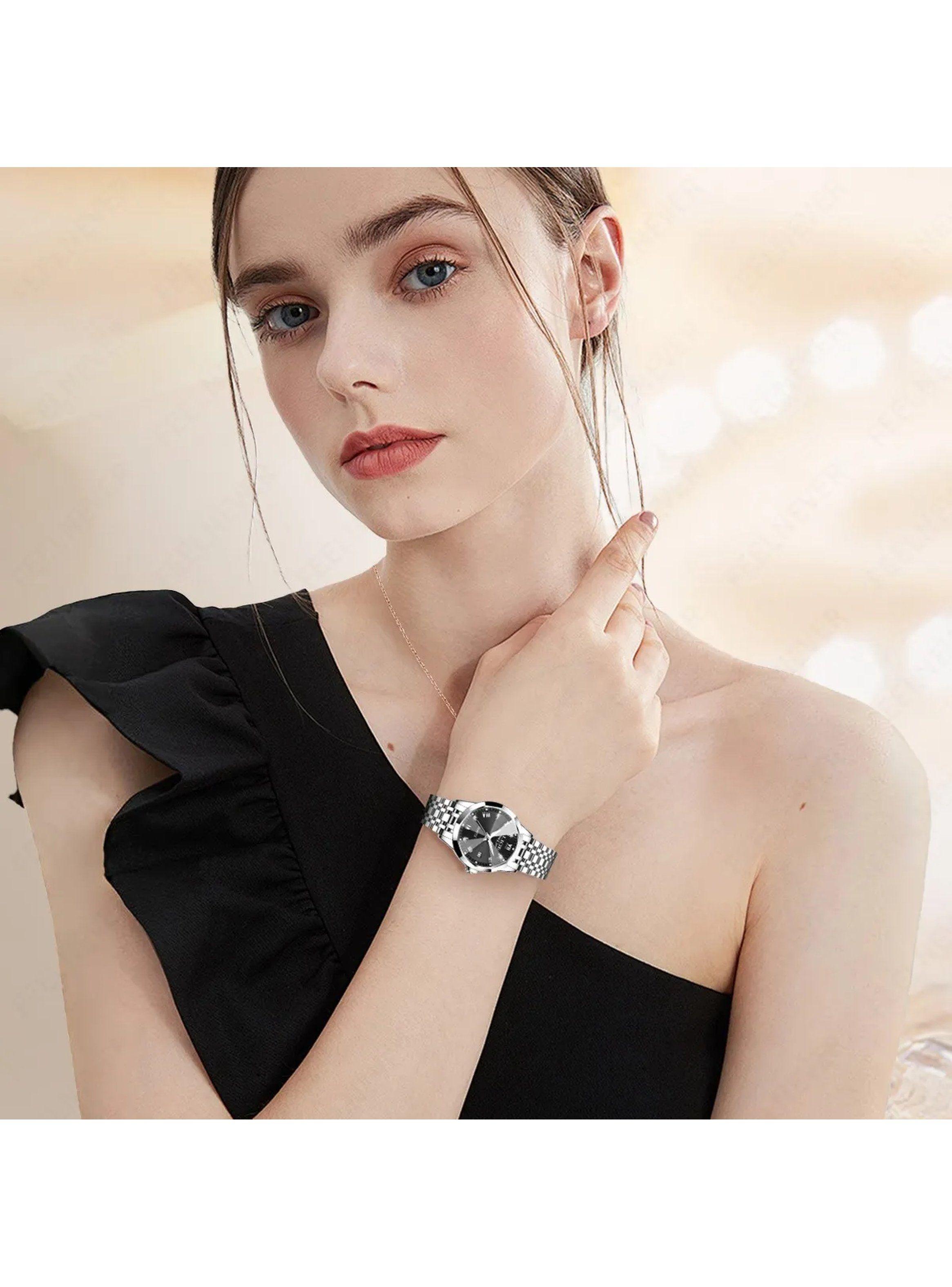 Reloj Pulsera Mujer Acero Inoxidable Esfera Negra Quartz-2