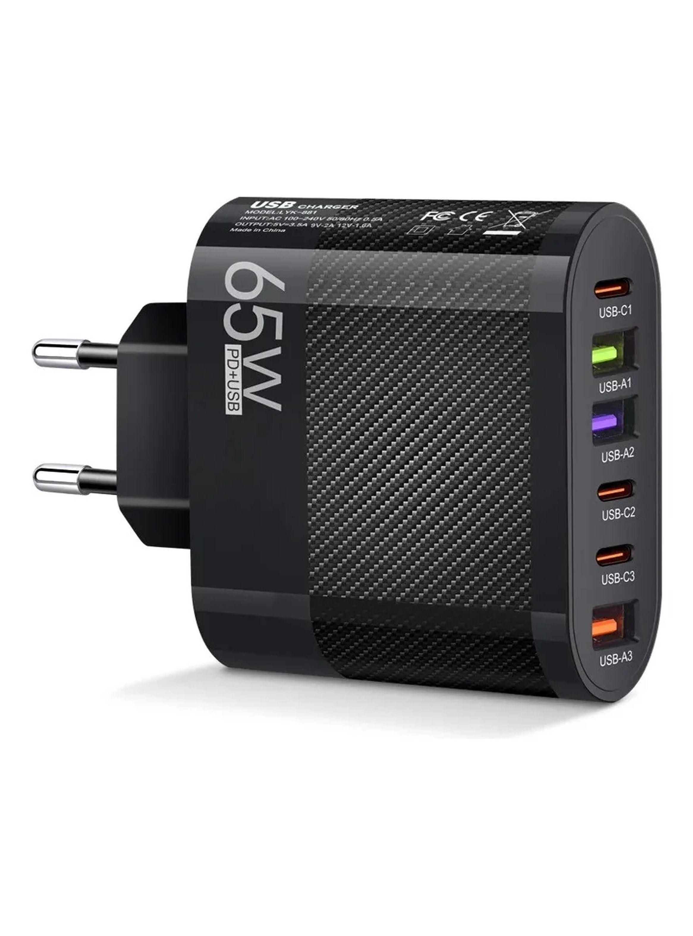 Cargador USB de Pared 65W 6 Puertos Carga Rápida-0