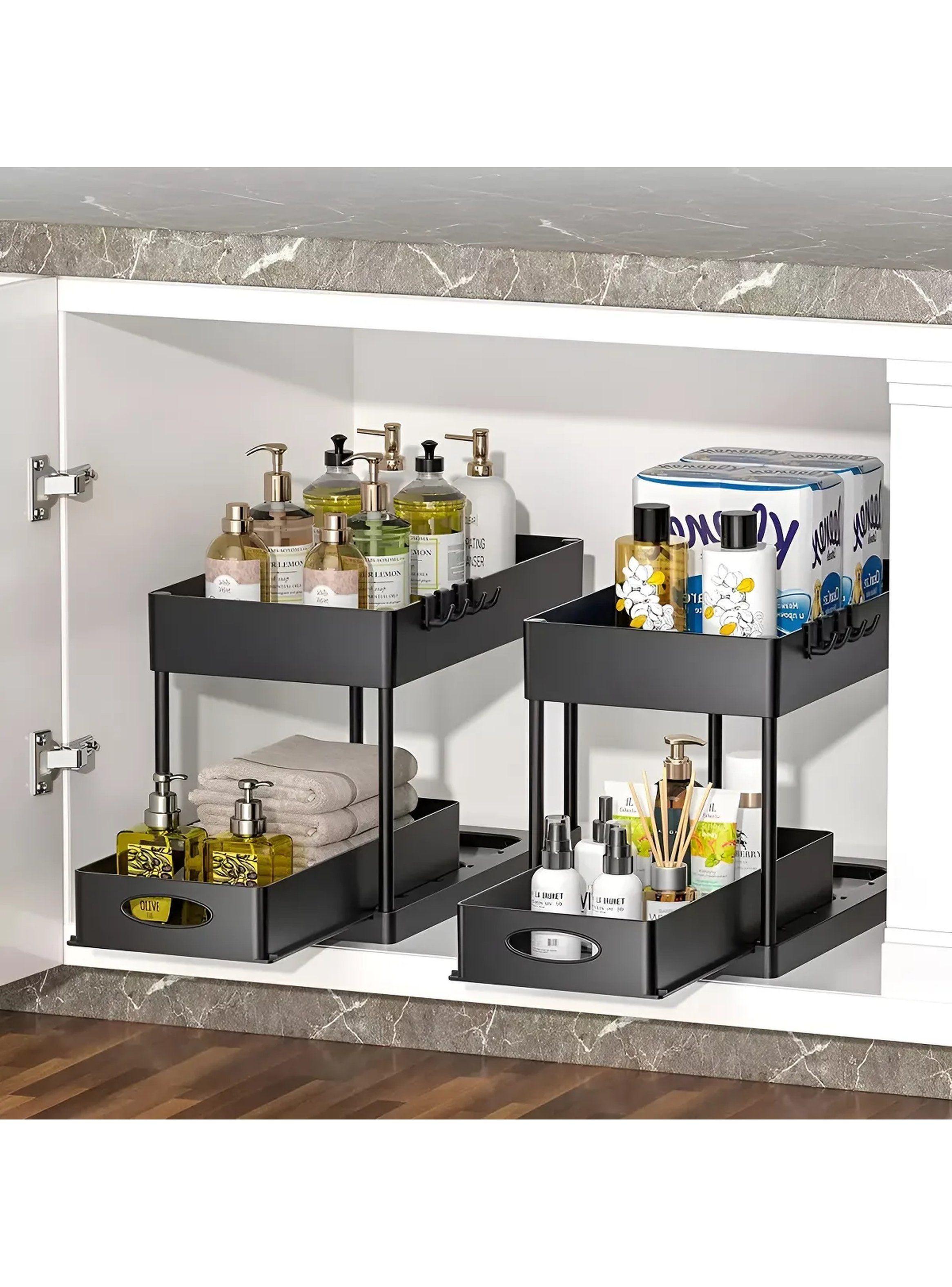 Organizador De Cocina o Baño De Metal Negro Ajustable Con Cajón-0