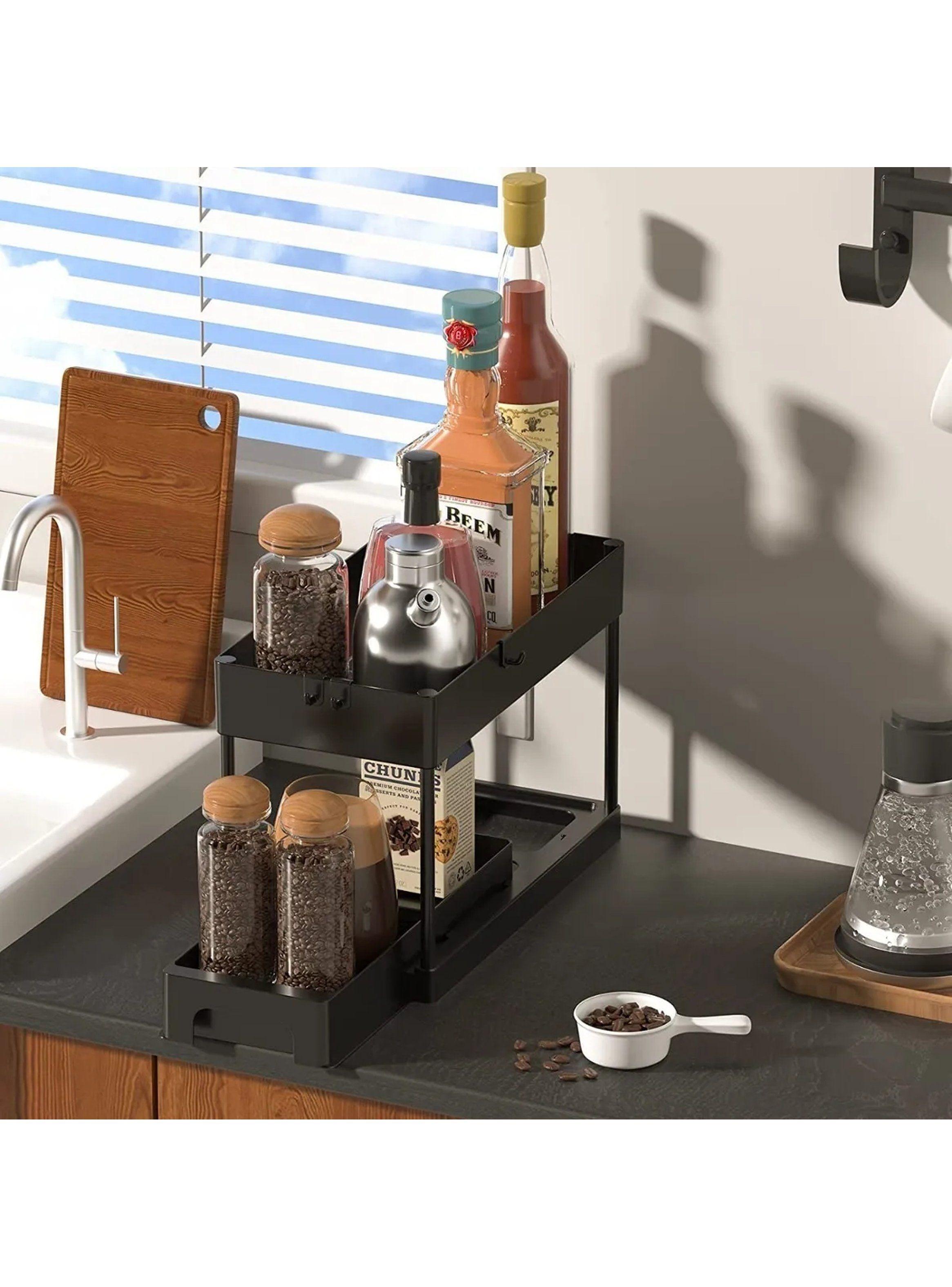 Organizador De Cocina o Baño De Metal Negro Ajustable Con Cajón-1