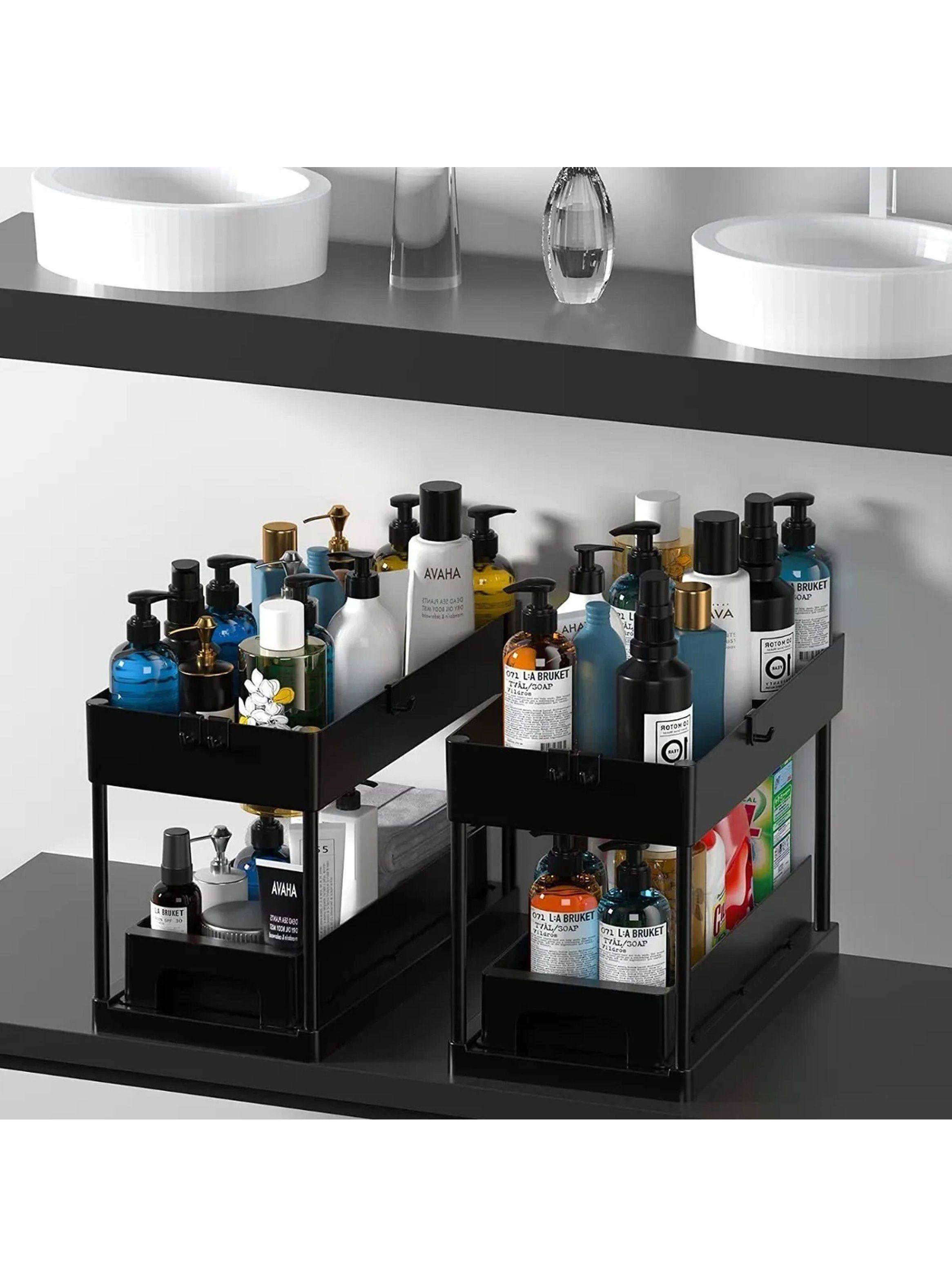 Organizador De Cocina o Baño De Metal Negro Ajustable Con Cajón-2