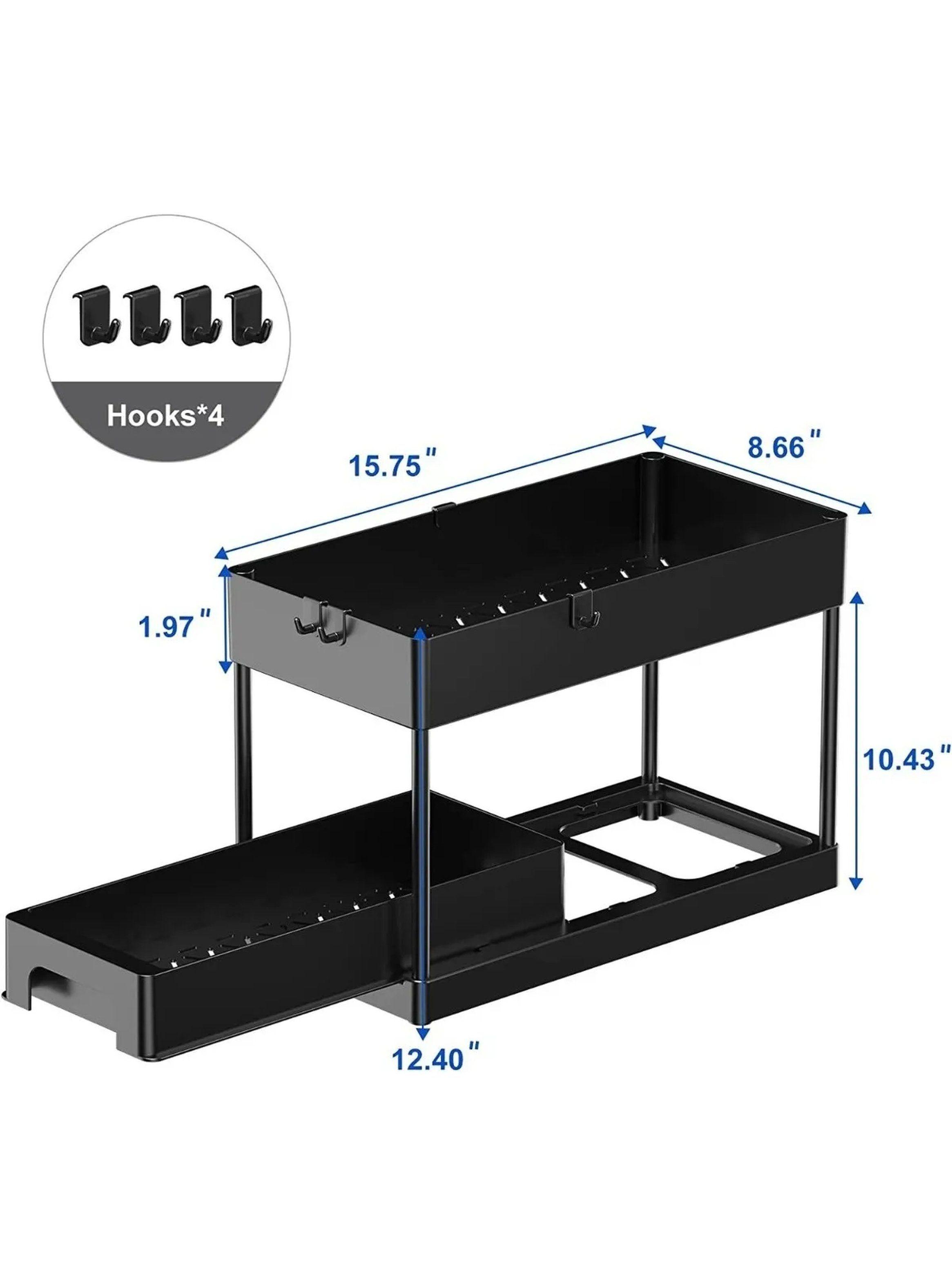 Organizador De Cocina o Baño De Metal Negro Ajustable Con Cajón-3