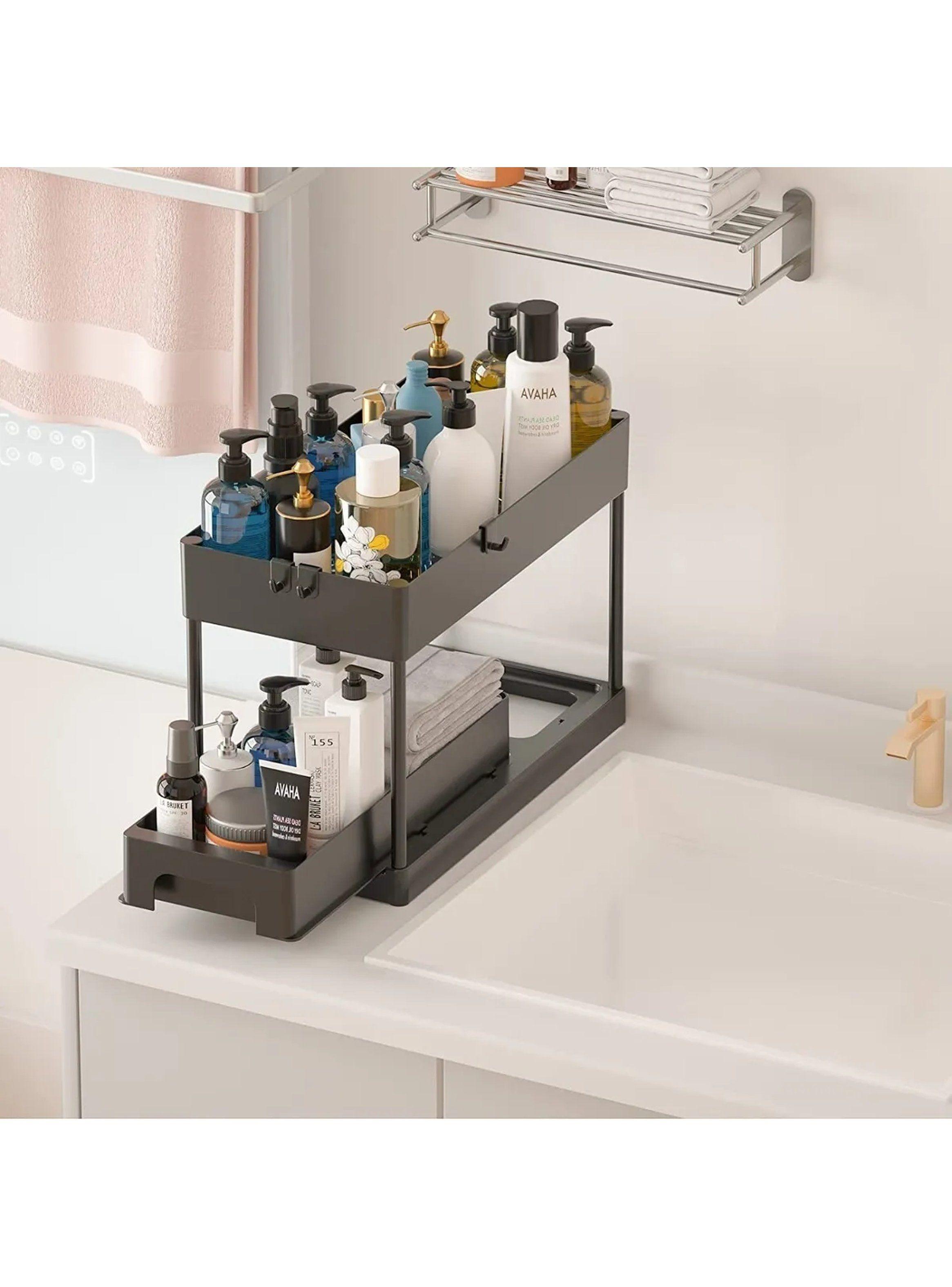 Organizador De Cocina o Baño De Metal Negro Ajustable Con Cajón-4