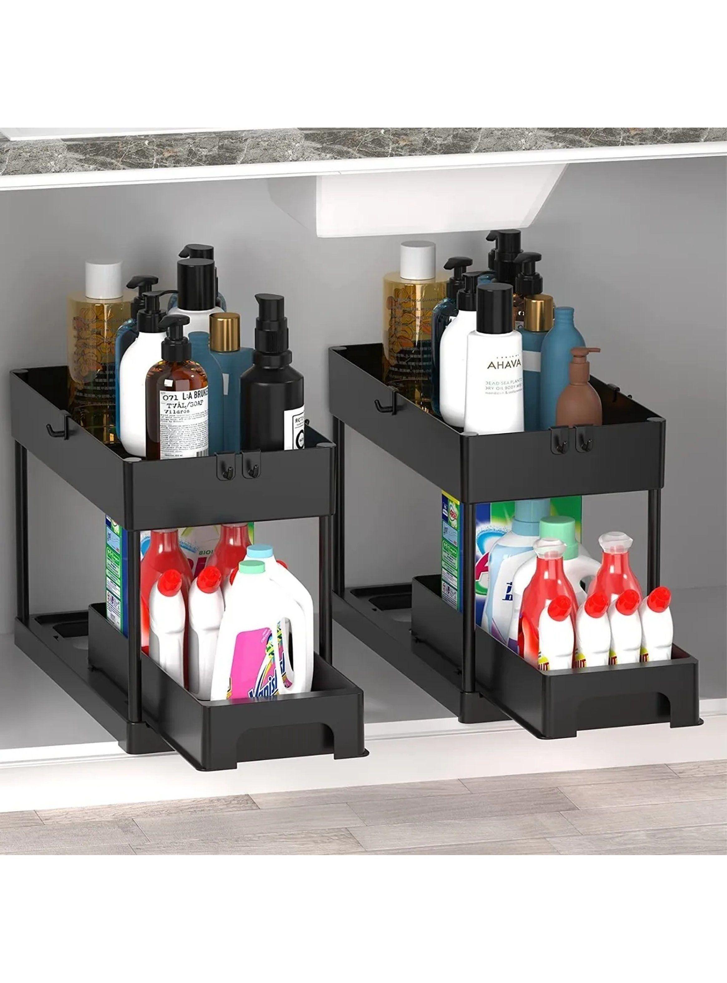 Organizador De Cocina o Baño De Metal Negro Ajustable Con Cajón-5