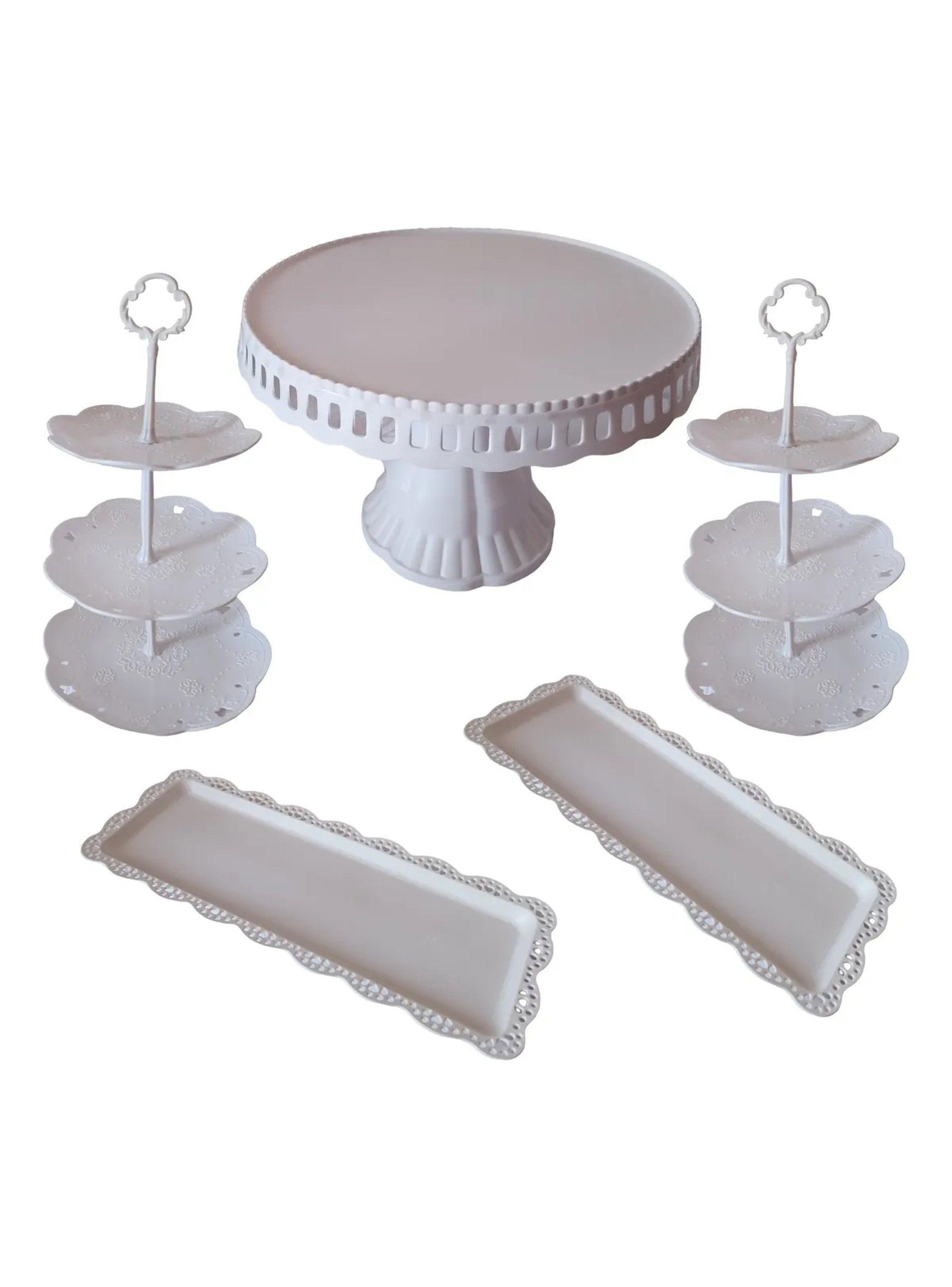 Set de Bandejas de Postres Plásticas Blancas Multiusos Decorativas-0