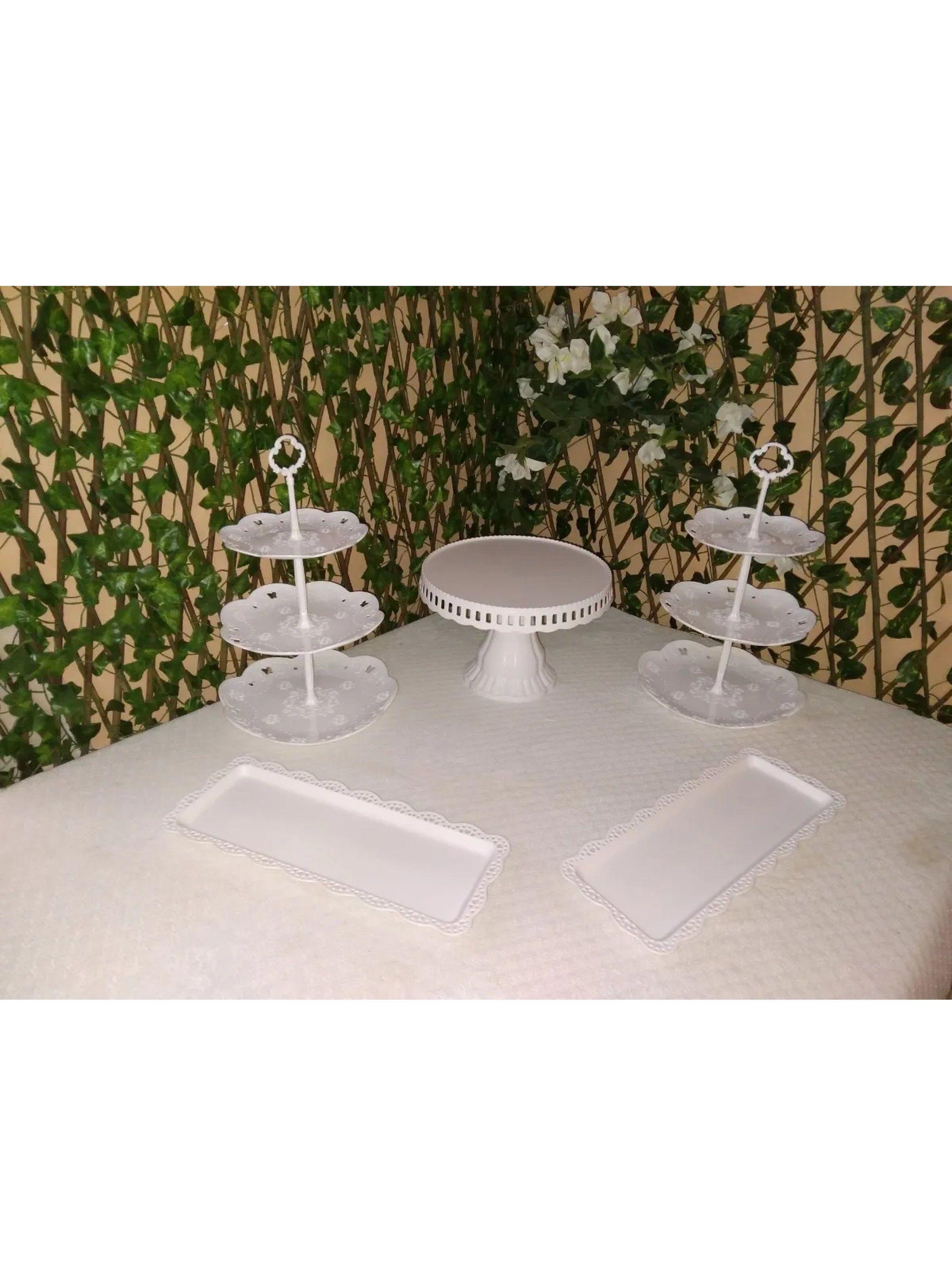 Set de Bandejas de Postres Plásticas Blancas Multiusos Decorativas-1