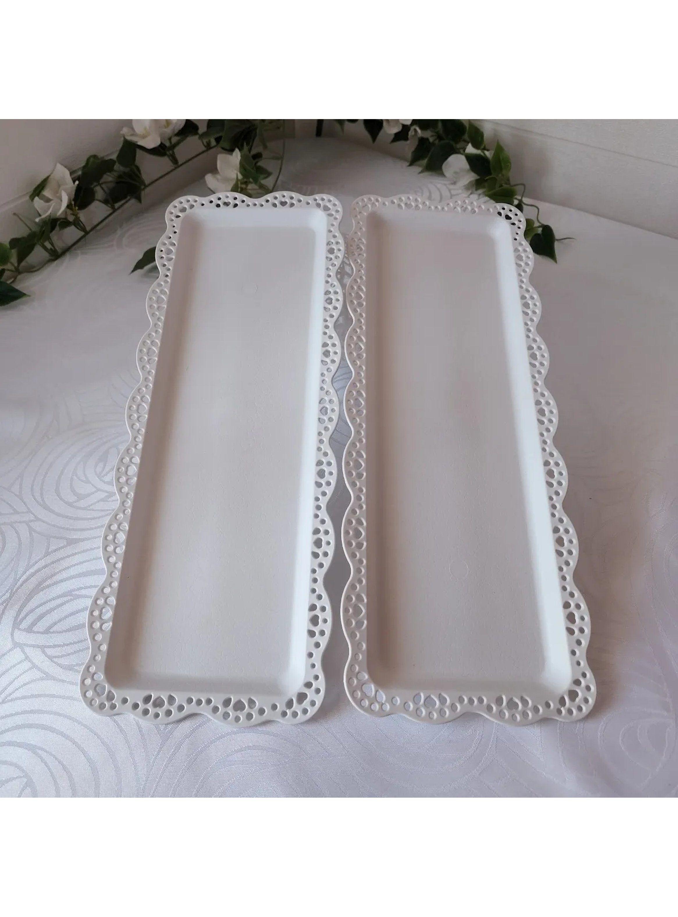 Set de Bandejas de Postres Plásticas Blancas Multiusos Decorativas-4