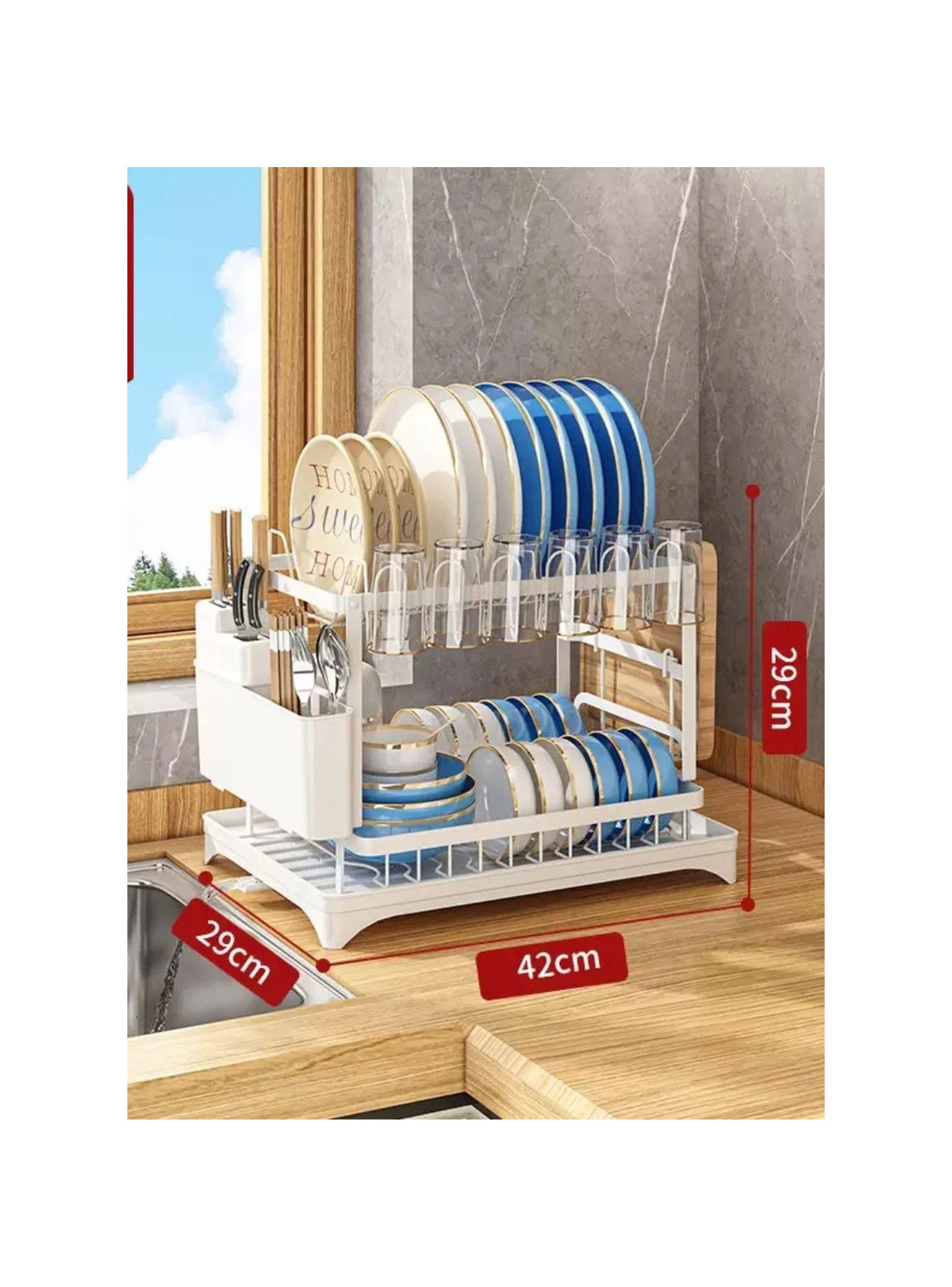 Escurridor de Platos de 2 Niveles con Bandeja de Drenaje Acero Negro-4