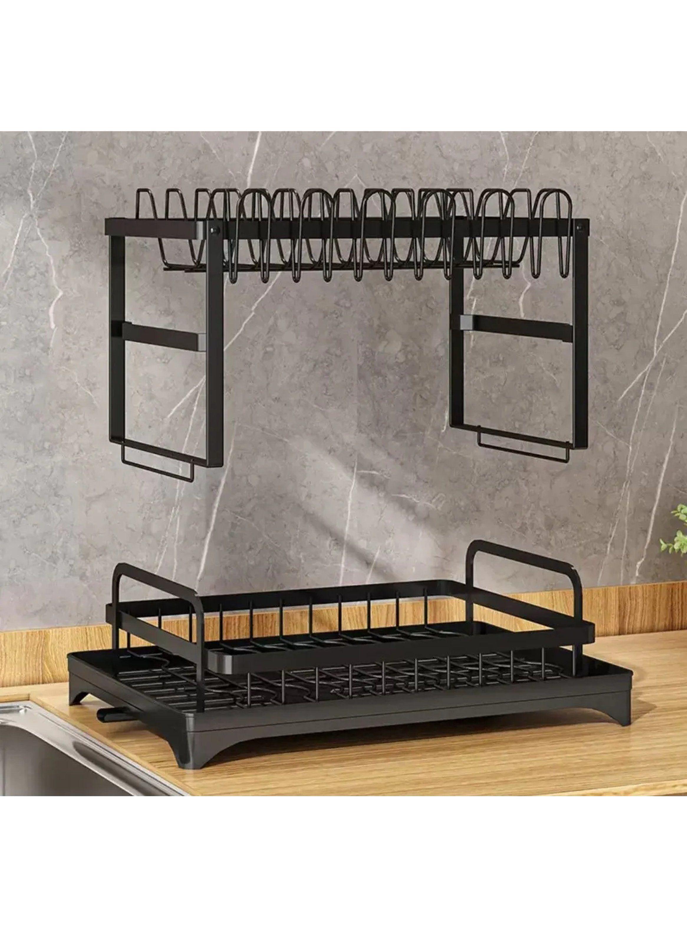 Escurridor de Platos de 2 Niveles con Bandeja de Drenaje Acero Negro-5