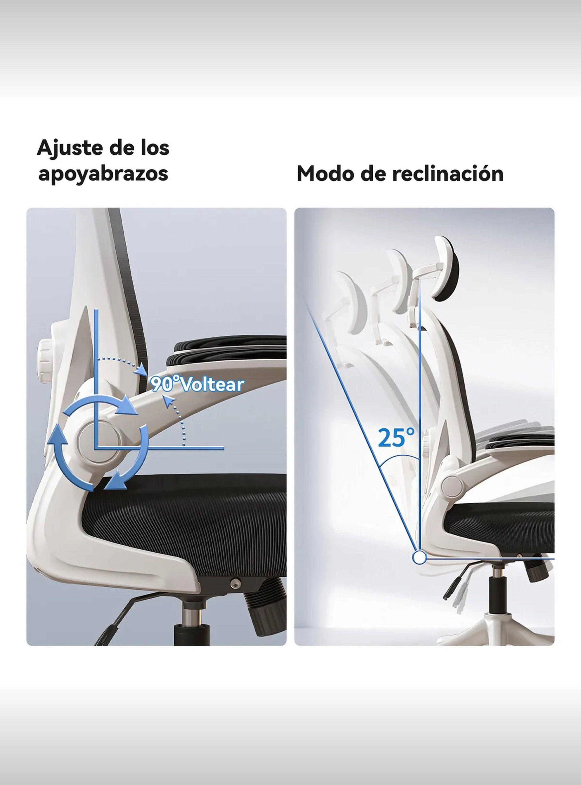 Silla de Oficina Ergonómica Ajustable Respaldo Lumbar y Cabezal Blanco-3