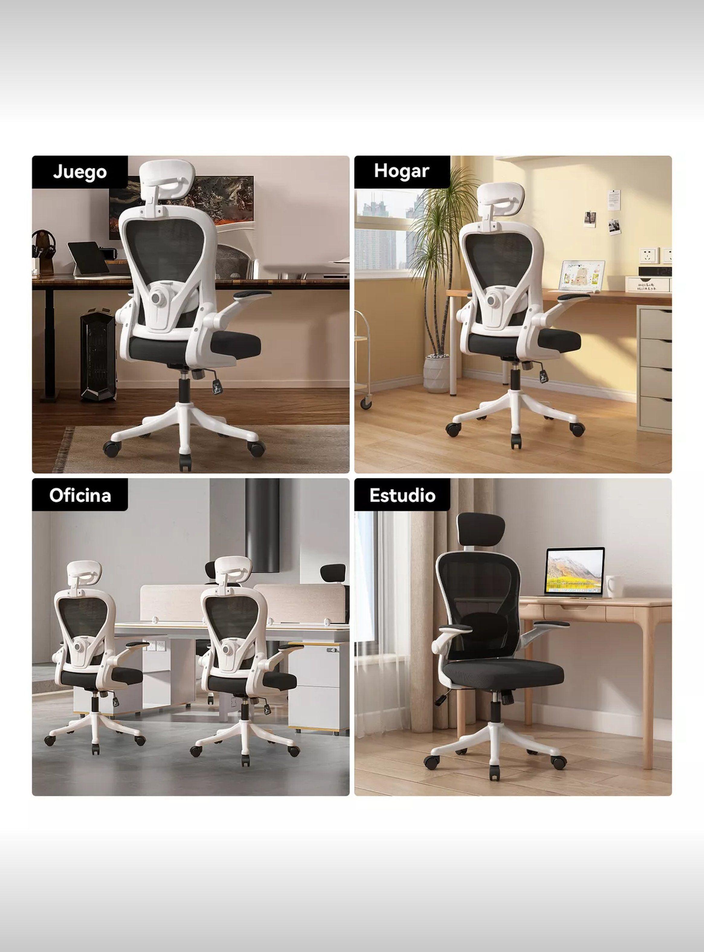 Silla de Oficina Ergonómica Ajustable Respaldo Lumbar y Cabezal Blanco-6