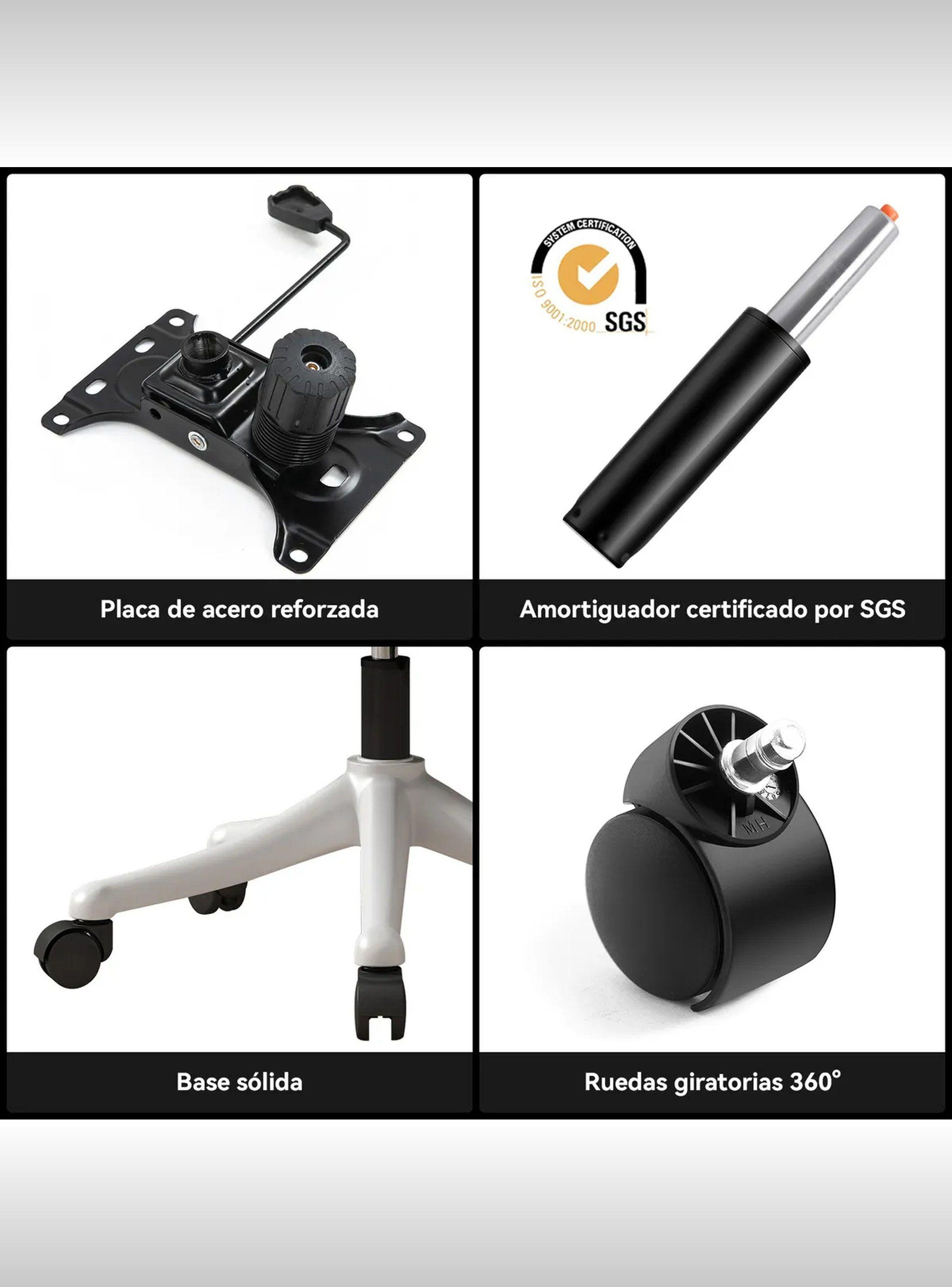 Silla de Oficina Ergonómica Ajustable Respaldo Lumbar y Cabezal Blanco-7