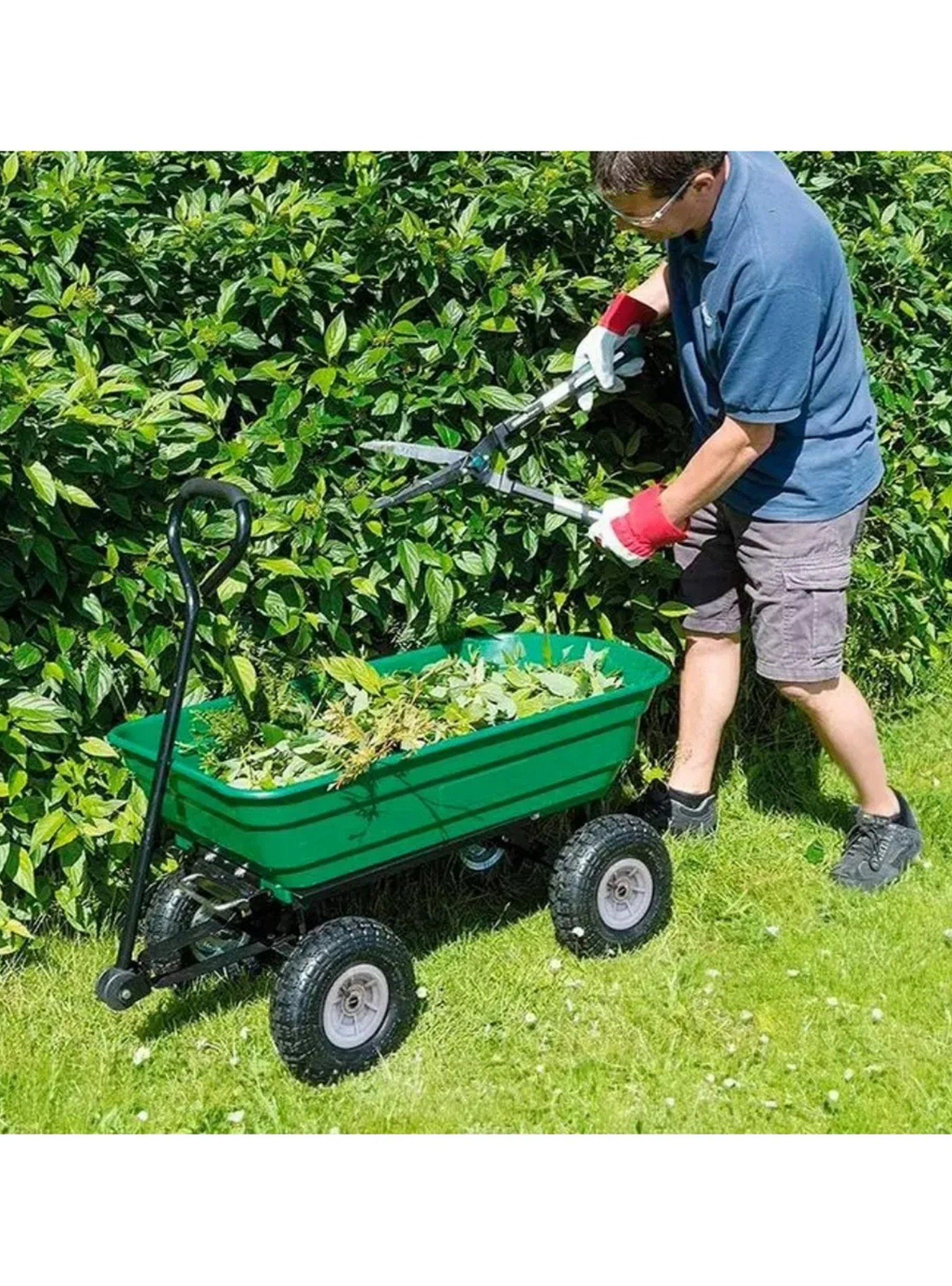 Carretilla de Jardín Multifuncional Capacidad 75L Verde Ruedas Resistentes-6