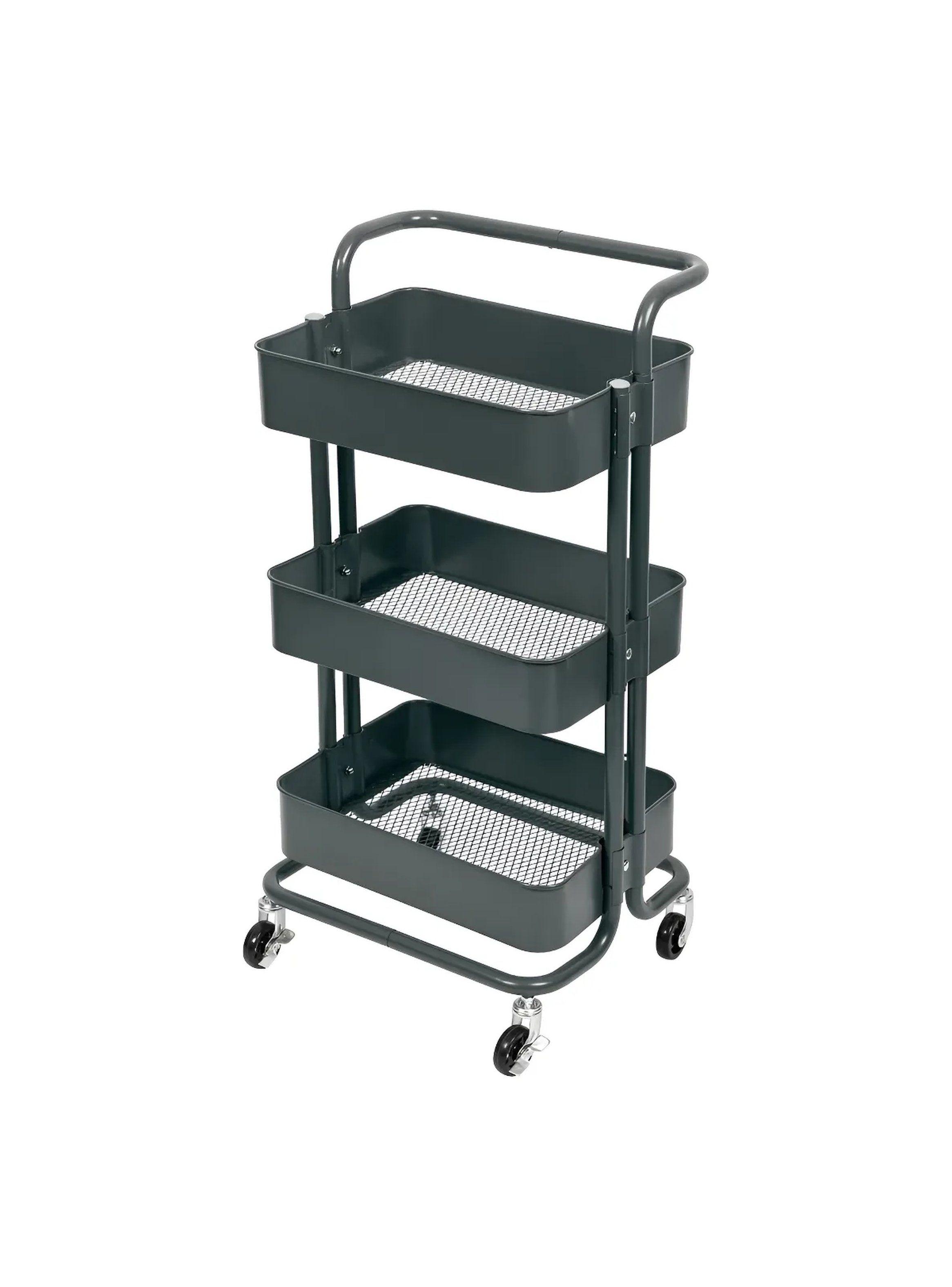 Carro de Almacenamiento Metálico 3 Niveles con Ruedas Negros-0