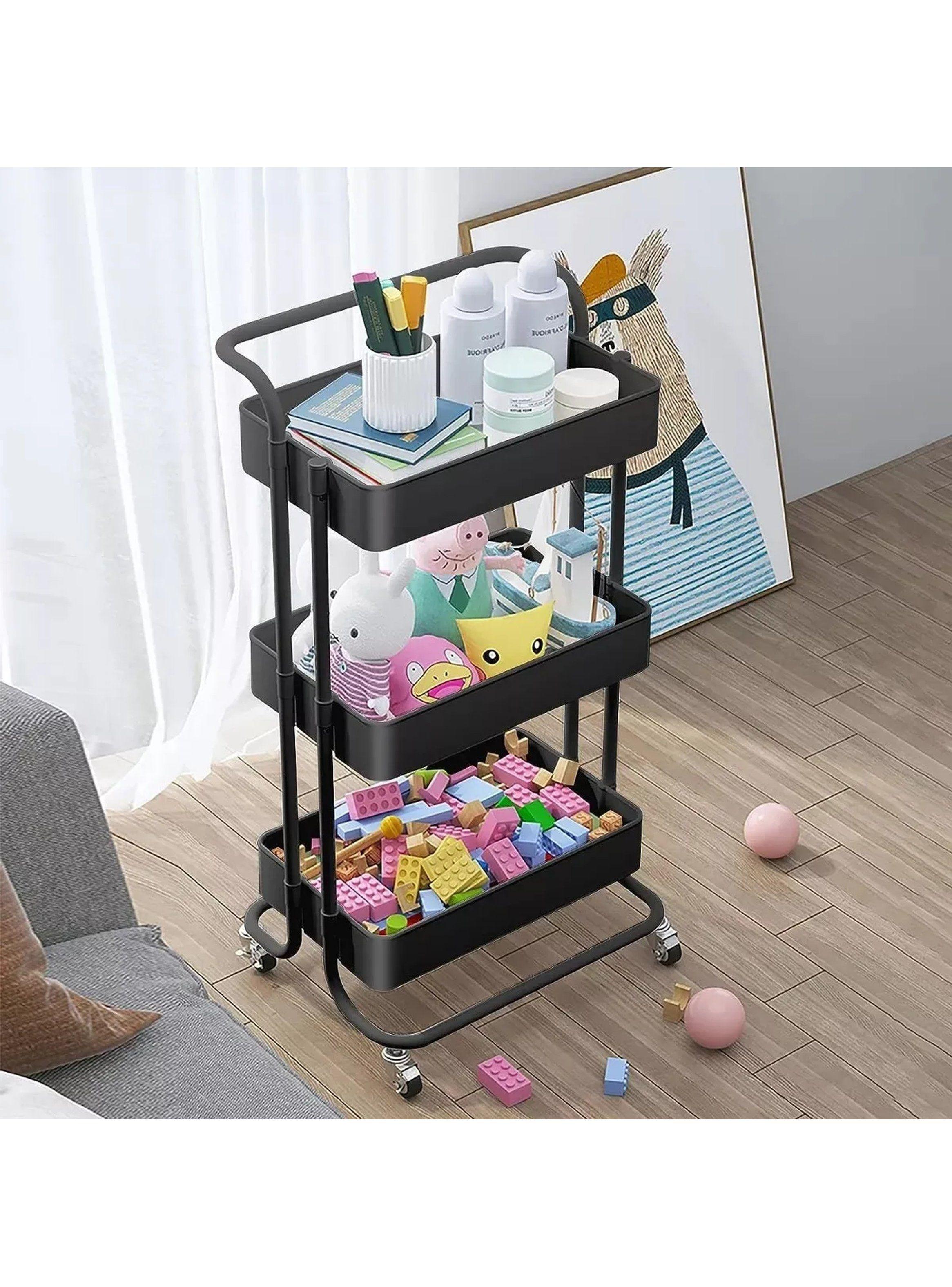 Carro de Almacenamiento Metálico 3 Niveles con Ruedas Negros-5