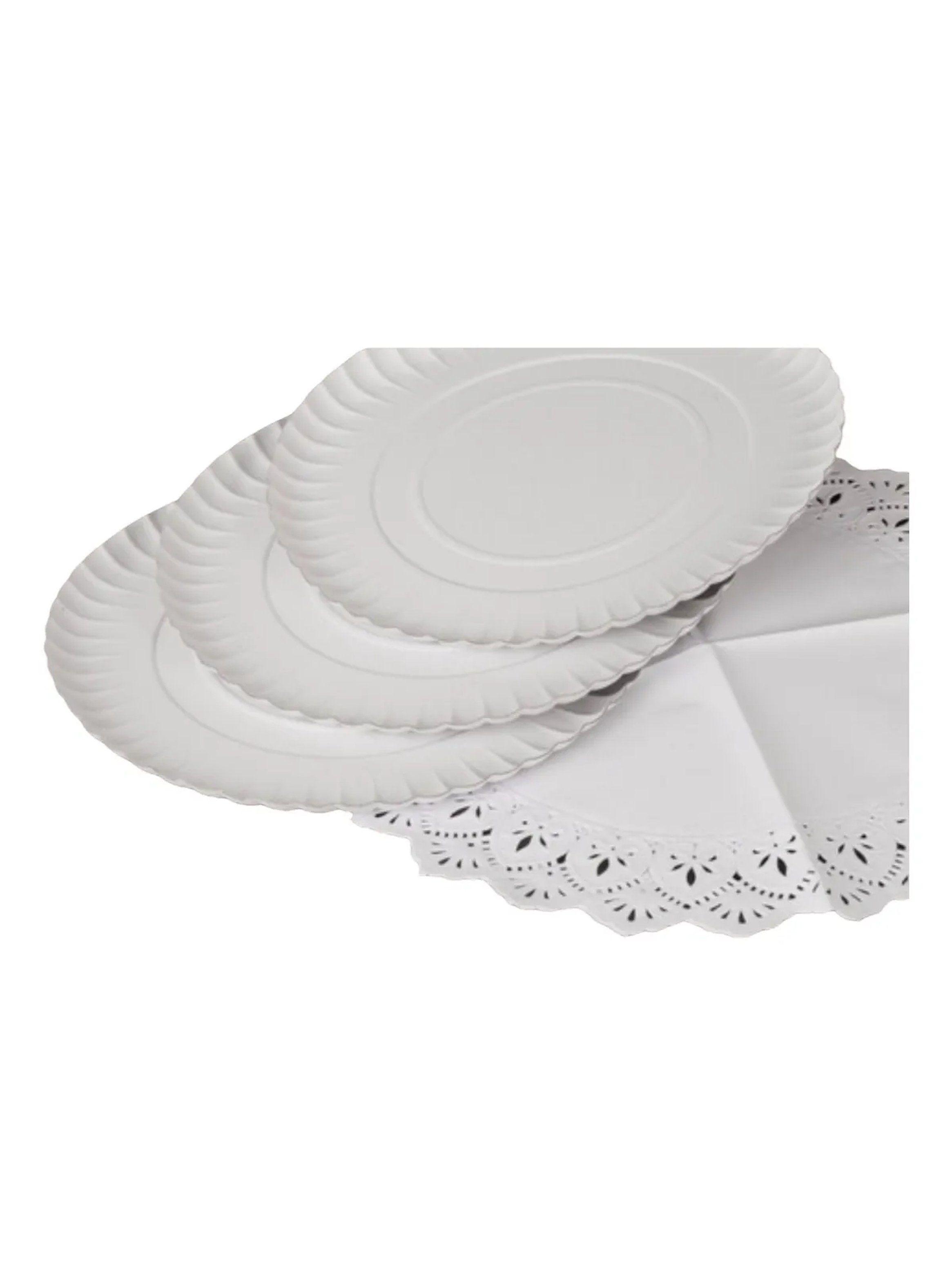 Platos Desechables Blancos Papel 34 cm Redondos-1