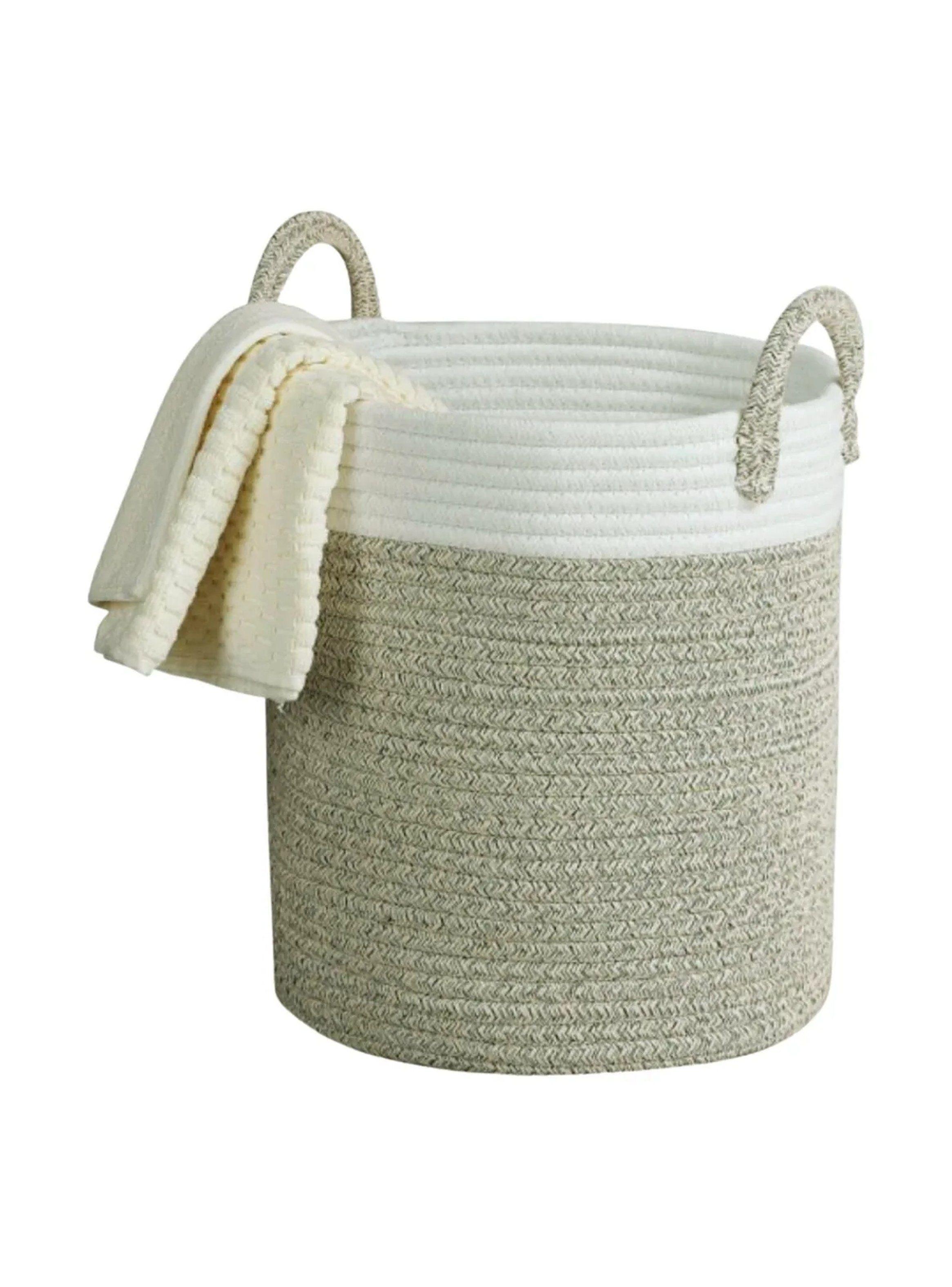 Canasta Organizadora de Algodón 45cm Beige y Blanco-0