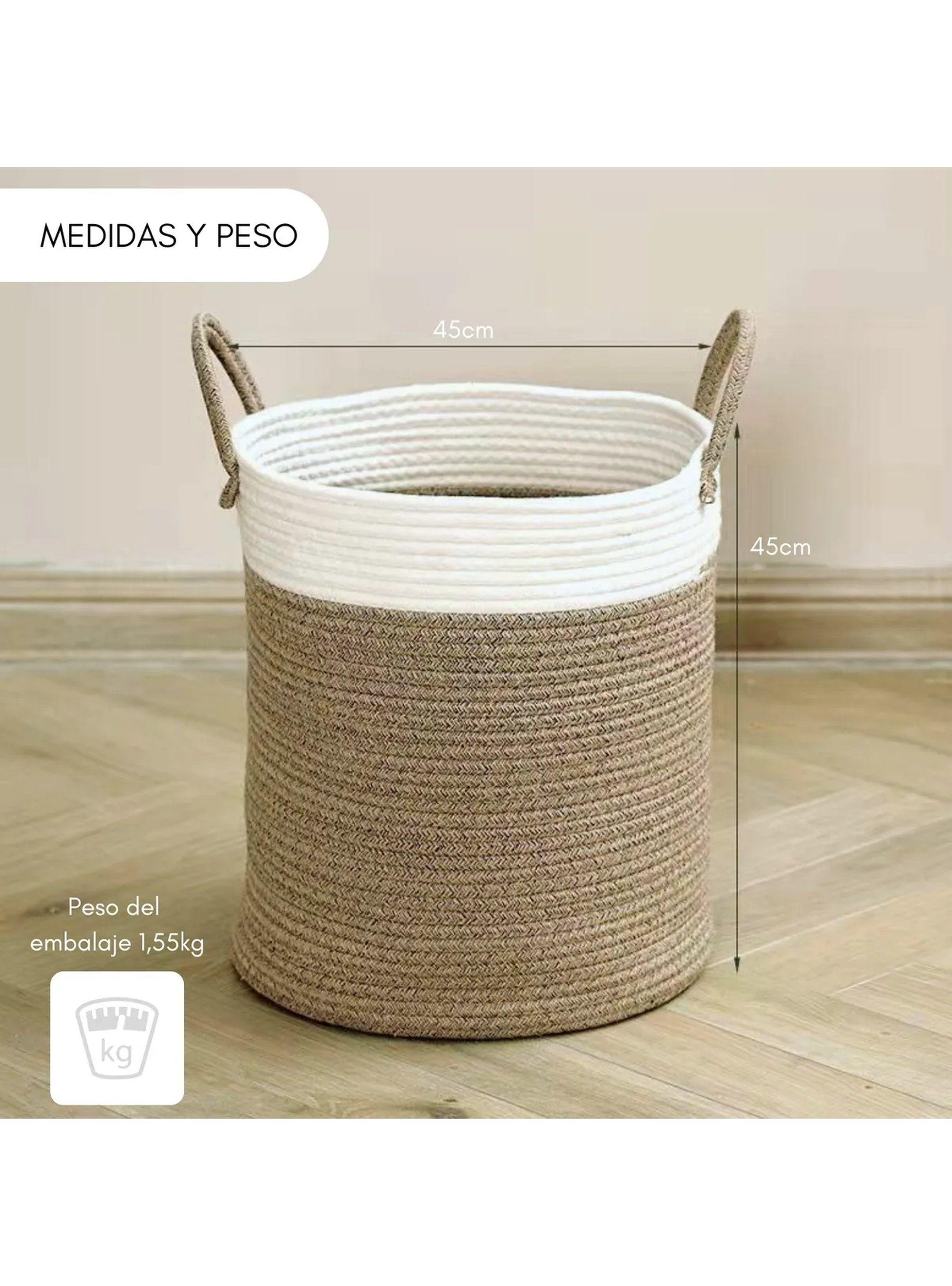 Canasta Organizadora de Algodón 45cm Beige y Blanco-1