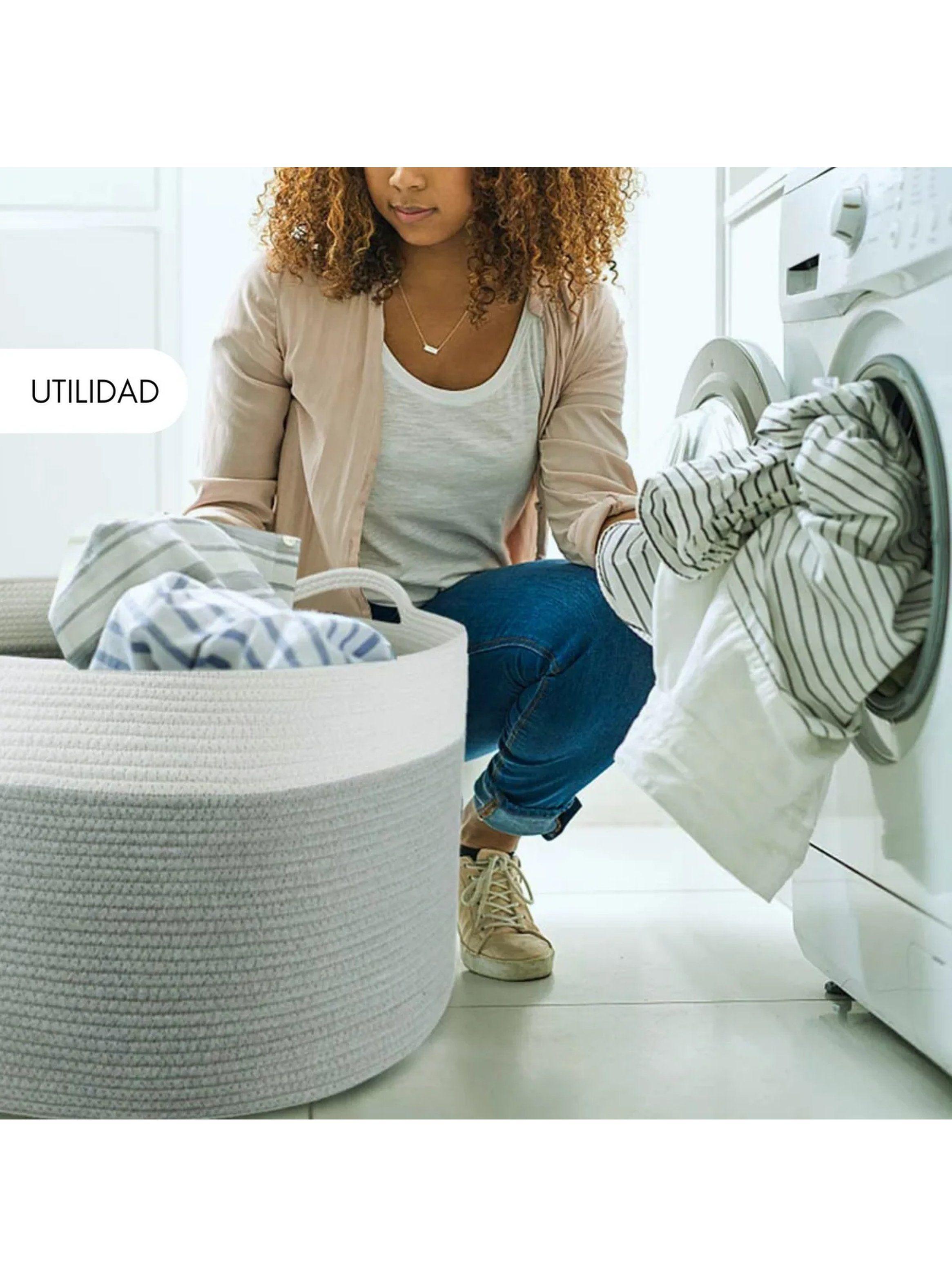 Canasta Organizadora de Algodón 45cm Beige y Blanco-2