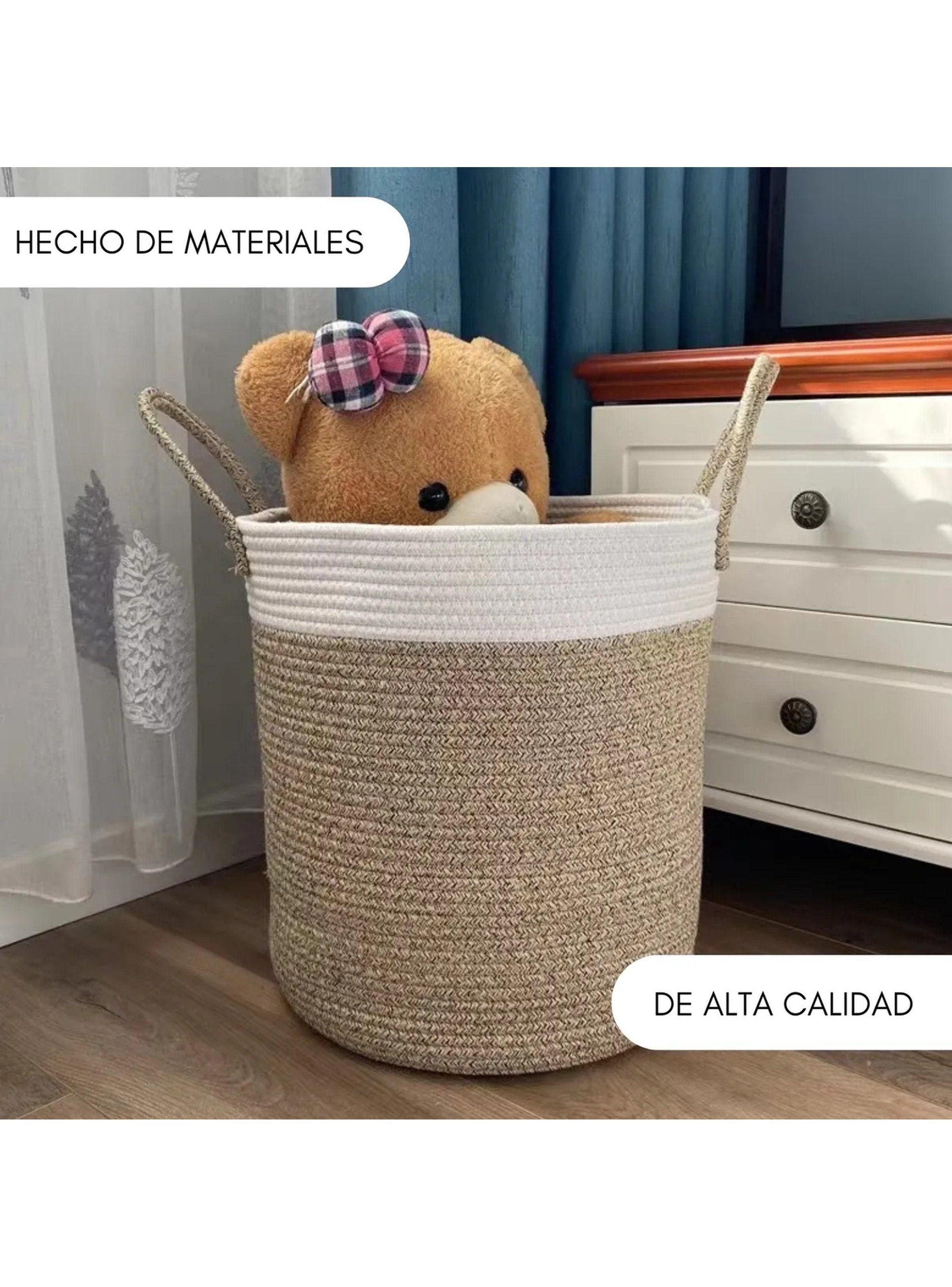 Canasta Organizadora de Algodón 45cm Beige y Blanco-3