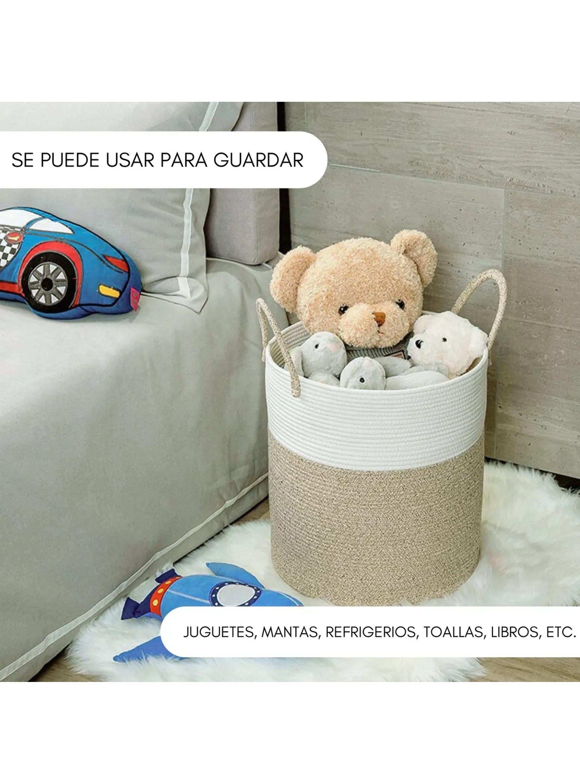 Canasta Organizadora de Algodón 45cm Beige y Blanco-4