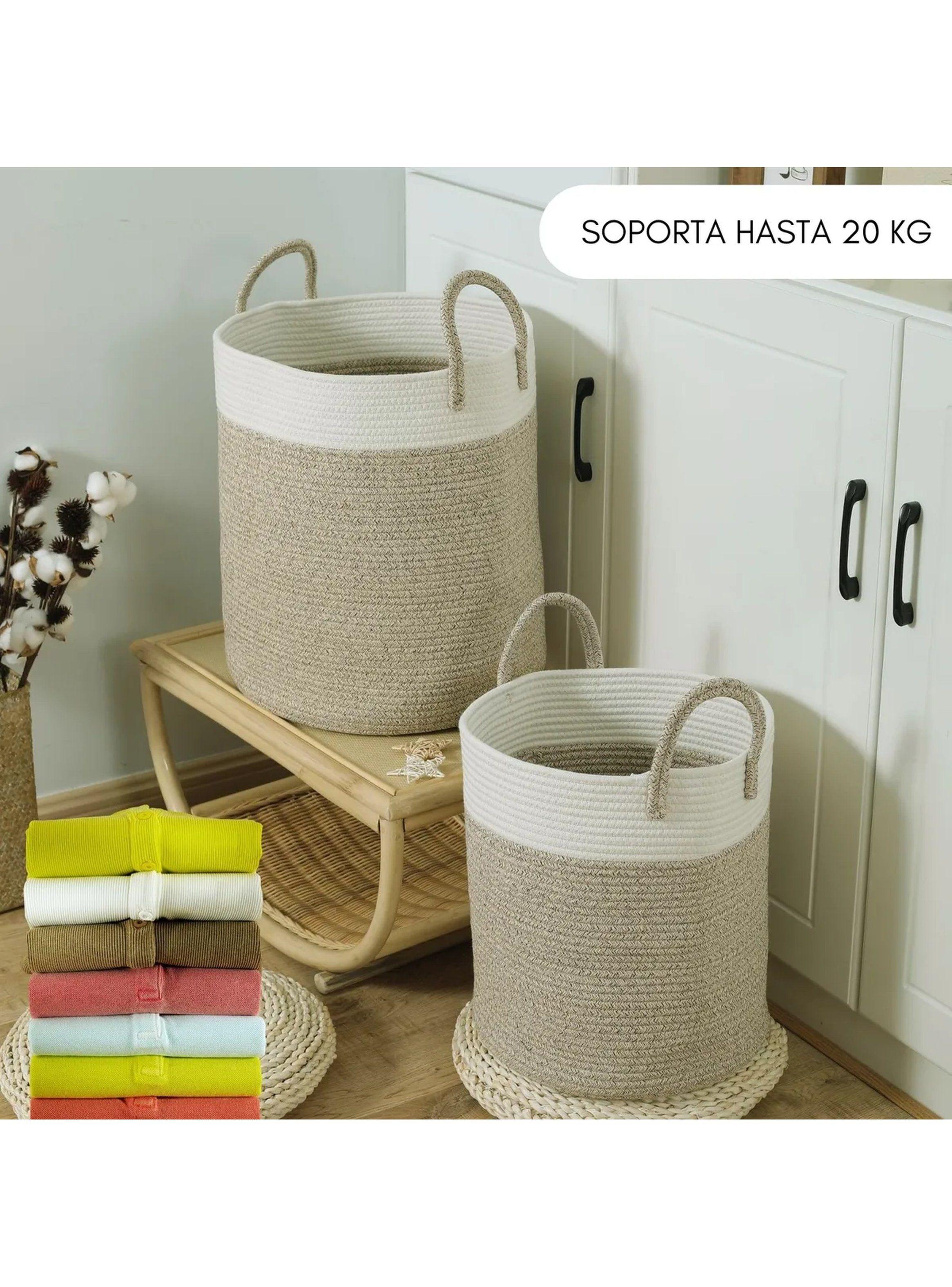 Canasta Organizadora de Algodón 45cm Beige y Blanco-5