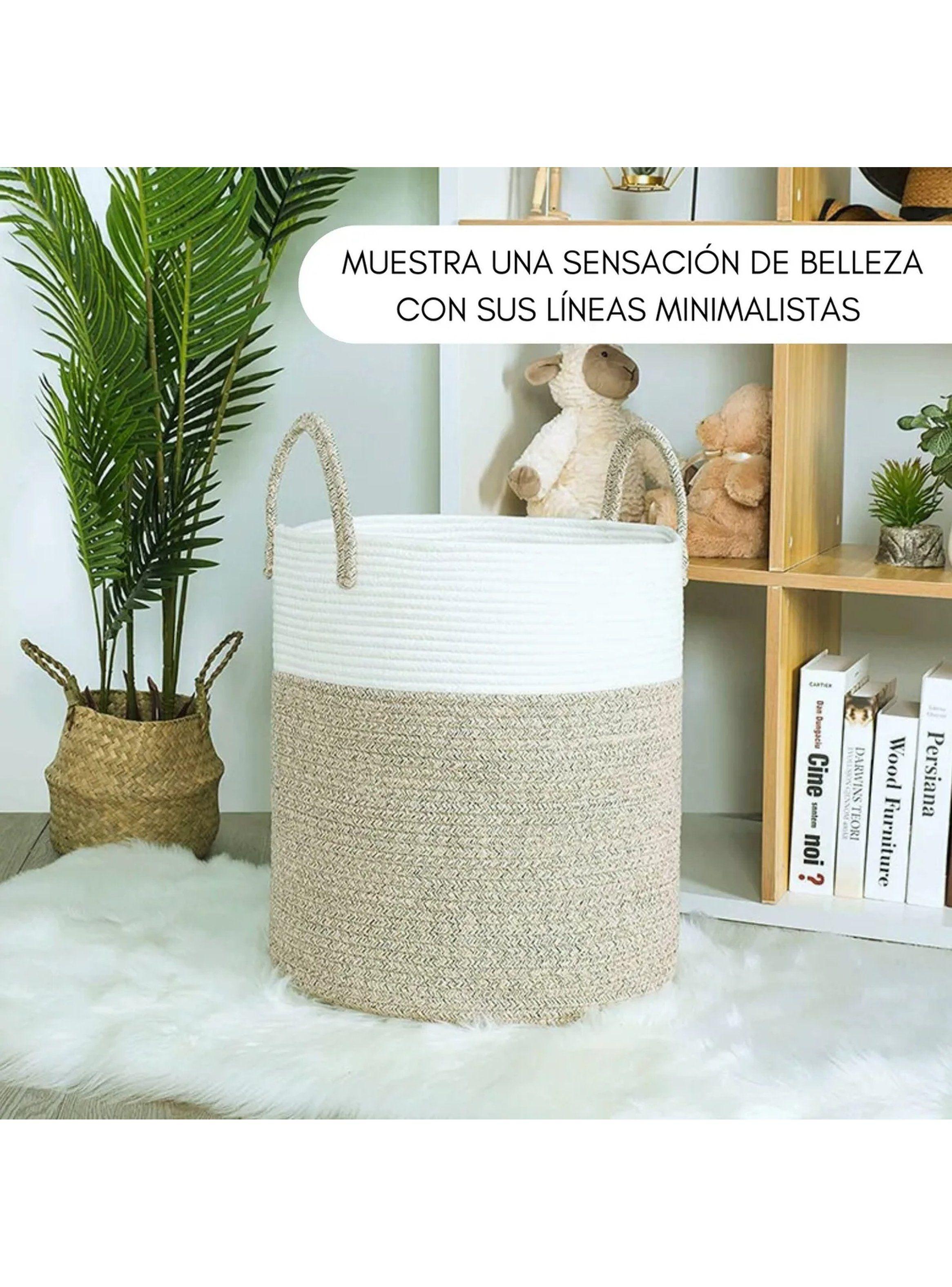 Canasta Organizadora de Algodón 45cm Beige y Blanco-6