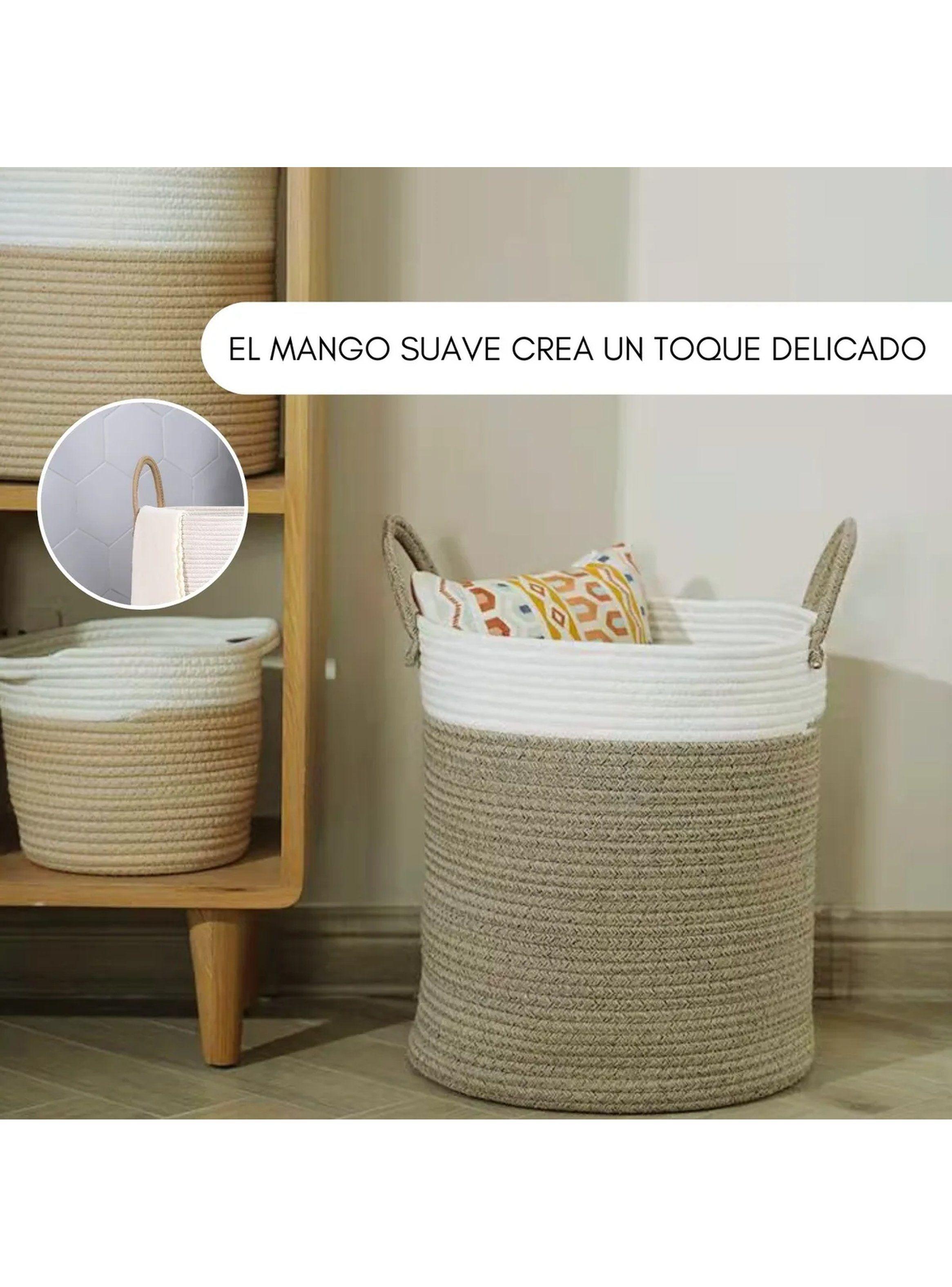 Canasta Organizadora de Algodón 45cm Beige y Blanco-7