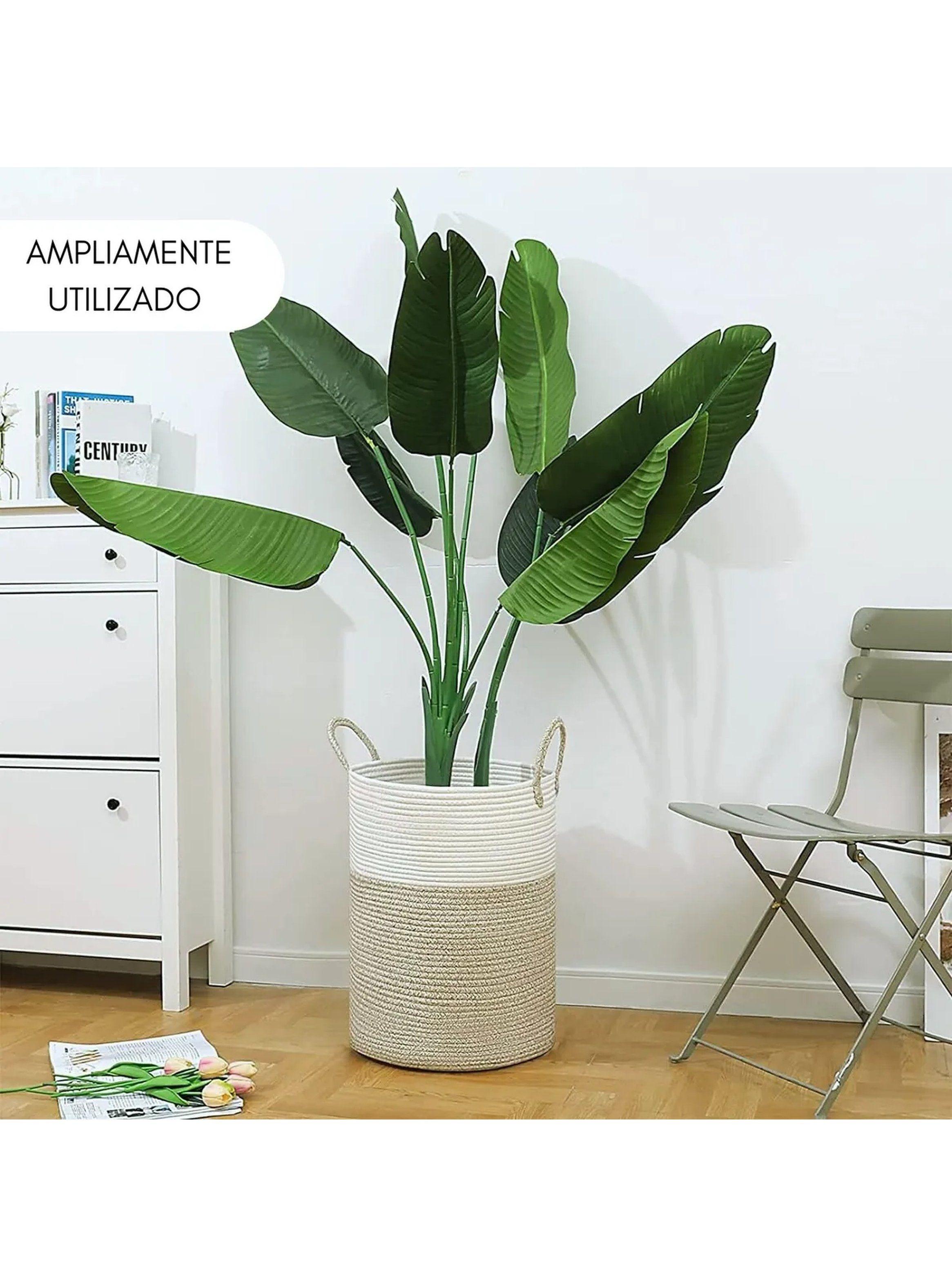 Canasta Organizadora de Algodón 45cm Beige y Blanco-9