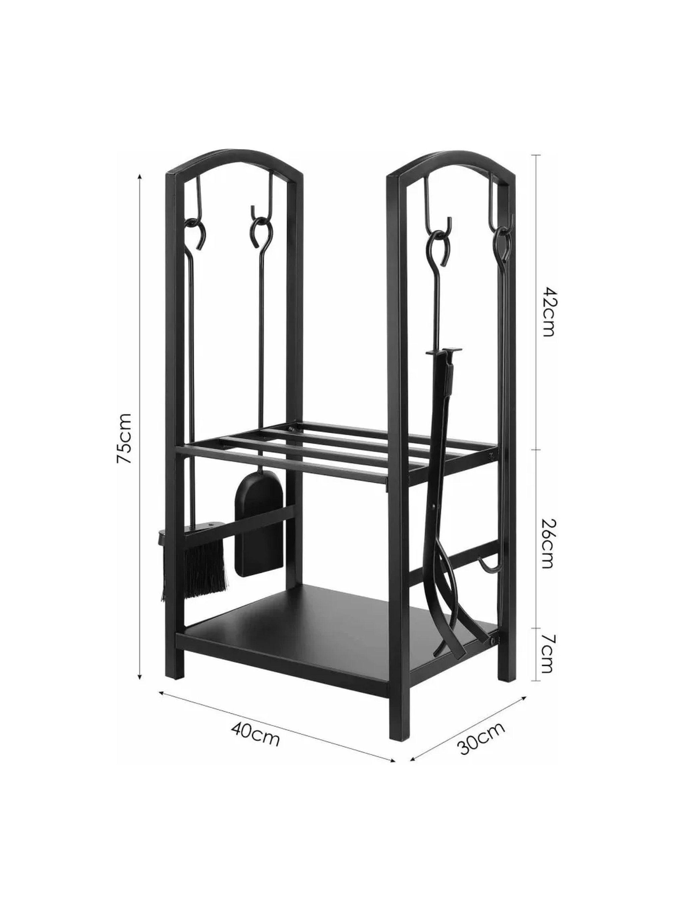 Estante de Leña de Metal Negro con Herramientas Ajustables 2 Niveles-4