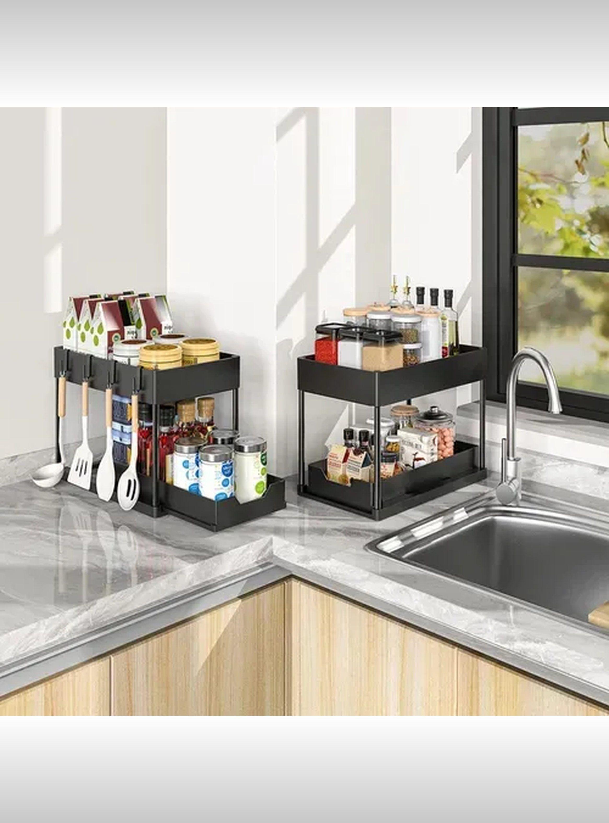 Organizador De Cocina De 2 Niveles Ajustable Negro-1