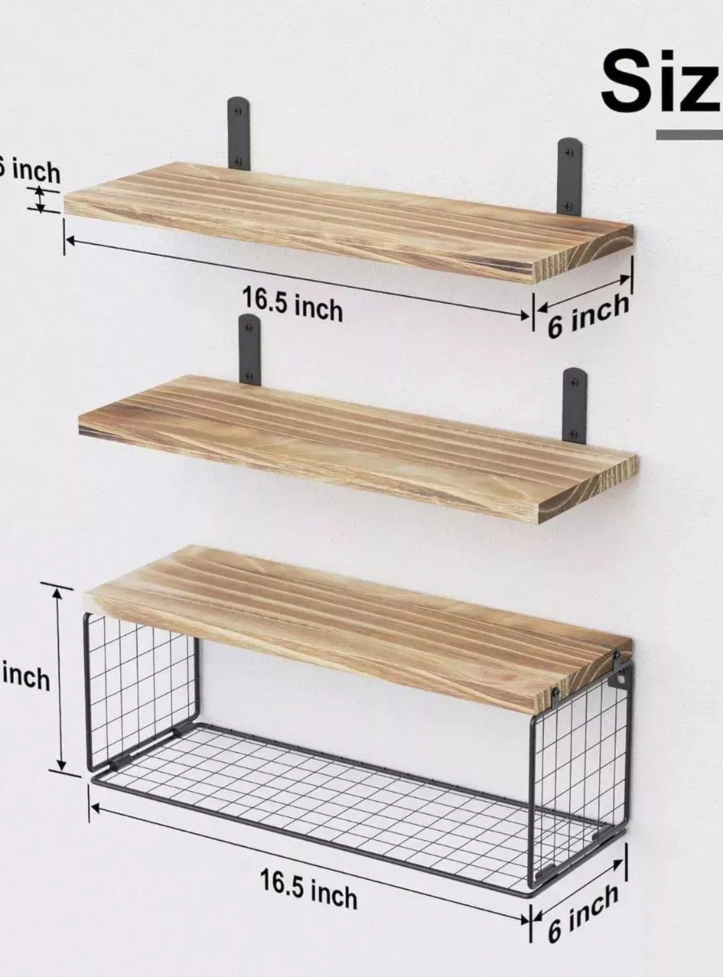 Juego De Estantes Flotantes Madera Natural Con Caja Metálica-2